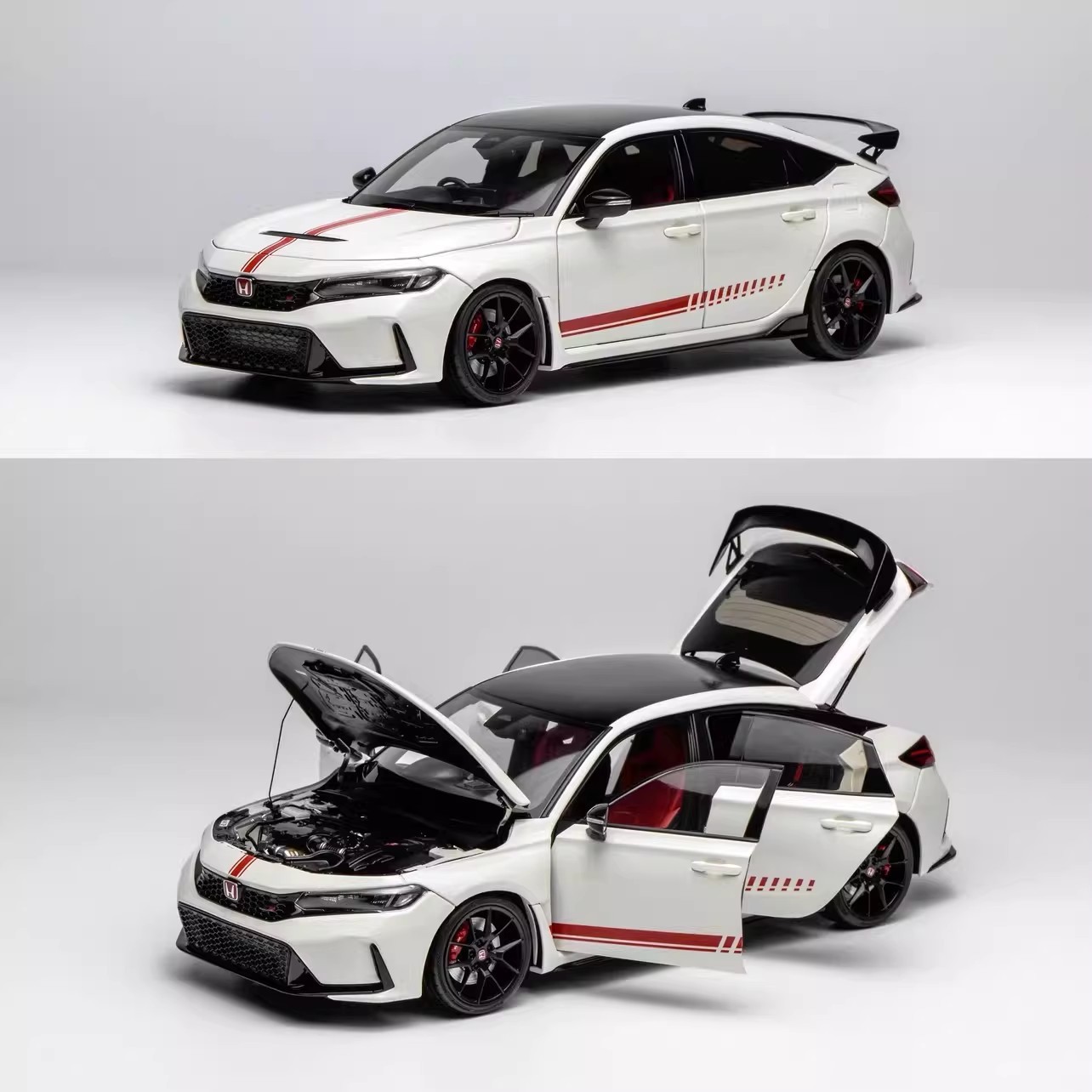 Motorhelix 1/18 Honda Civic Type R FL5 HKS Livery Model Car White / Matte black