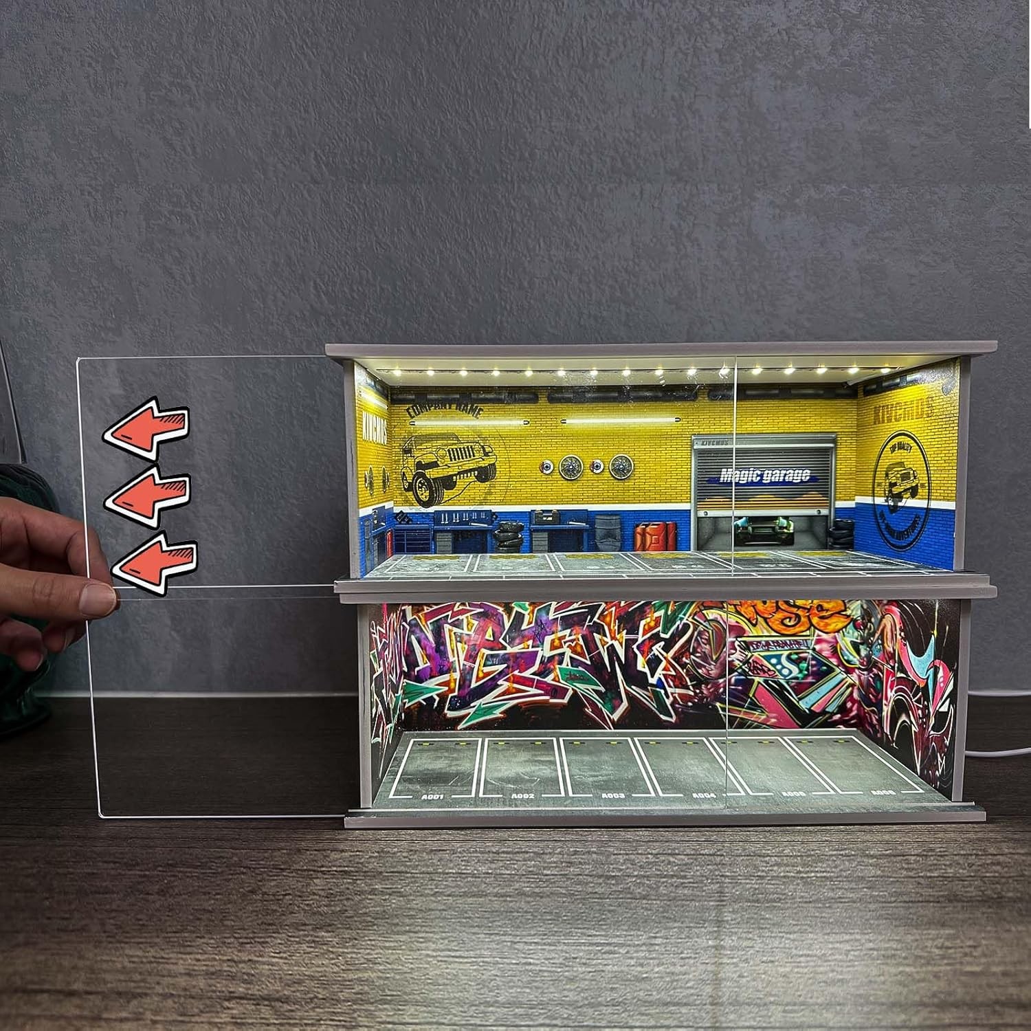 1/64 Diorama Car Garage Model LED Lighting City Parking Lot Scene Building Model