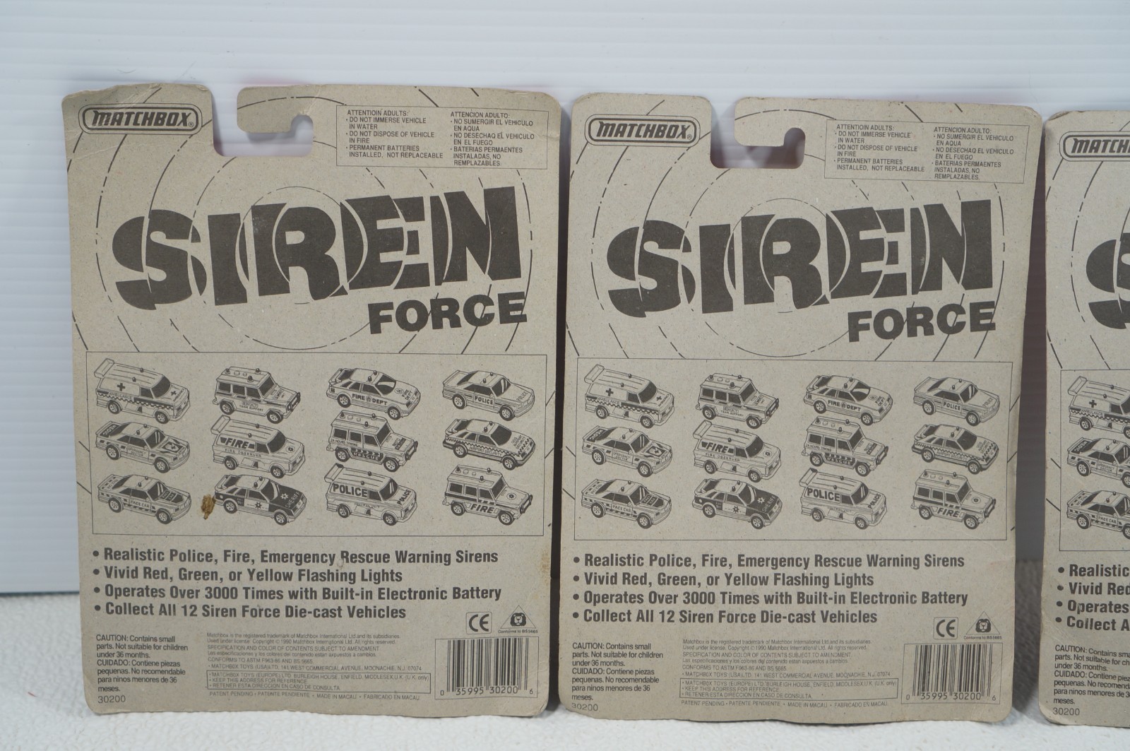 Matchbox Siren Force Pace Car Fire Dept Sheriff Dept 30200 1990
