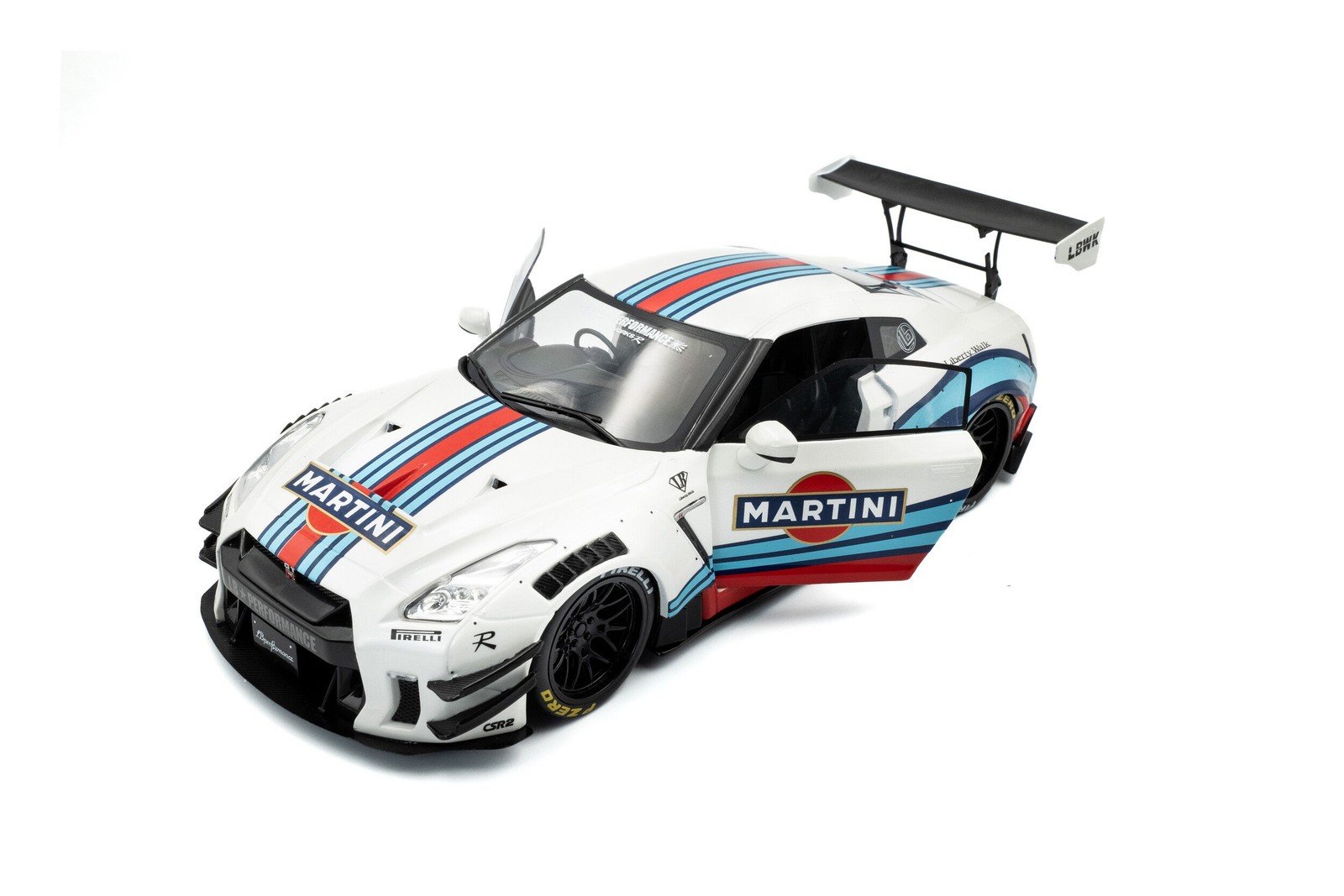 2024 Nissan GT-R (R35) w/ Liberty Walk Body Kit 2.0 Martini Racing 1:18 Solido