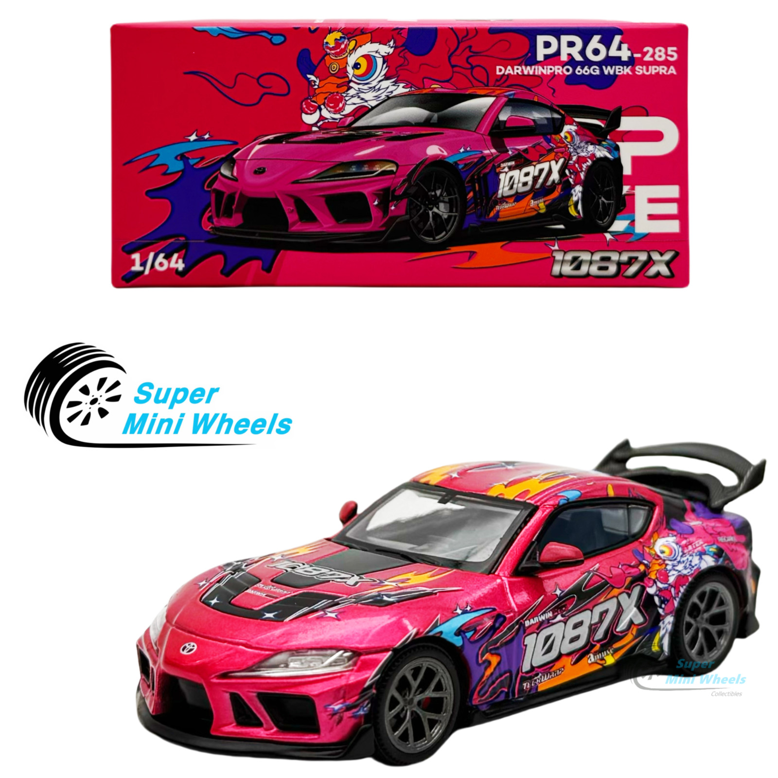 Pop Race 1:64 Darwinpro 66G WBK Toyota Supra Pink 1087X #285