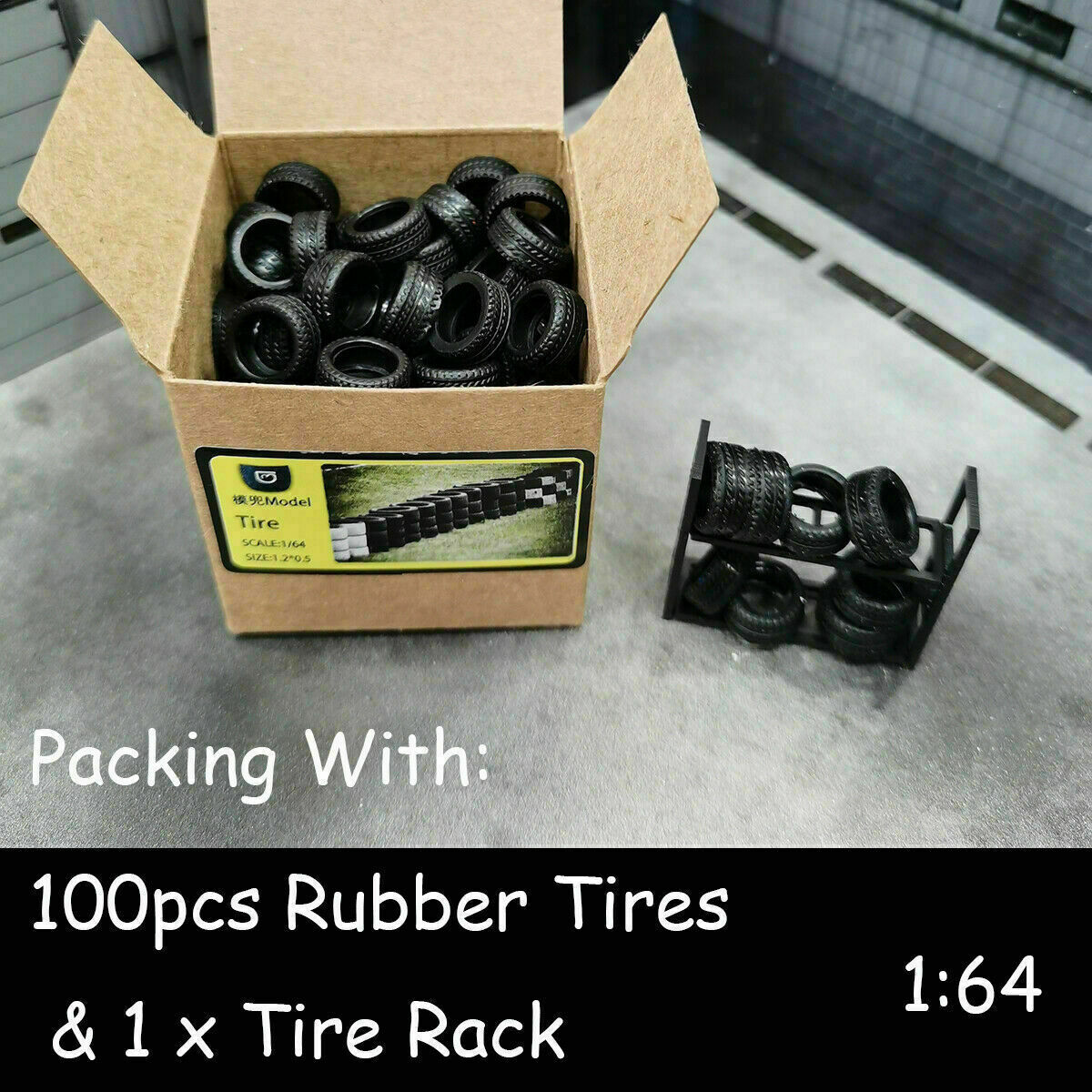 1/43 1/64 RC Car Rubber Tires DIY Car Model Diorama Display 80-100Pc With Rack