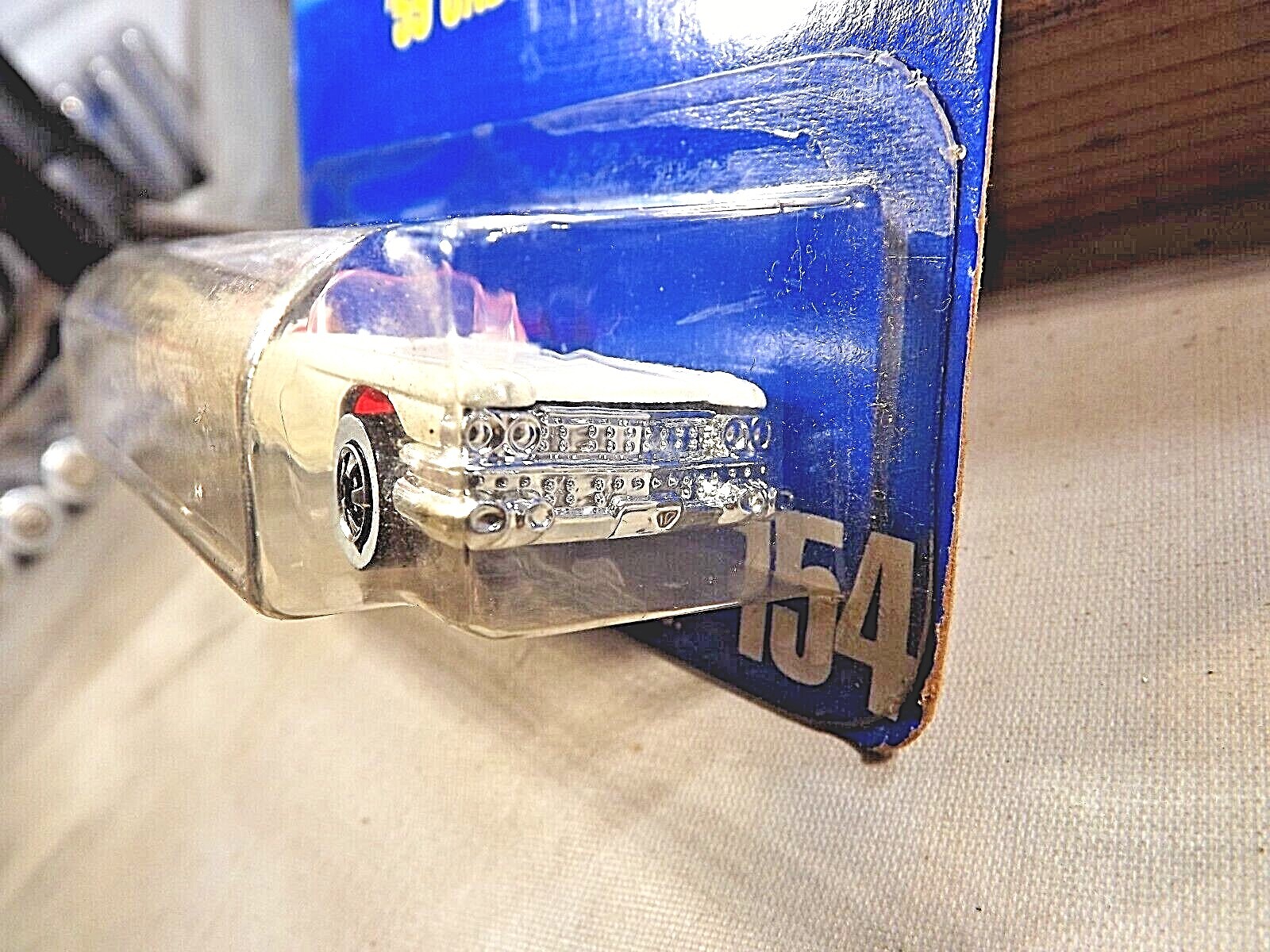 1990 Hot Wheels Speed Points Blue Card #154 ’59 CADILLAC White w/White Wall BWSp