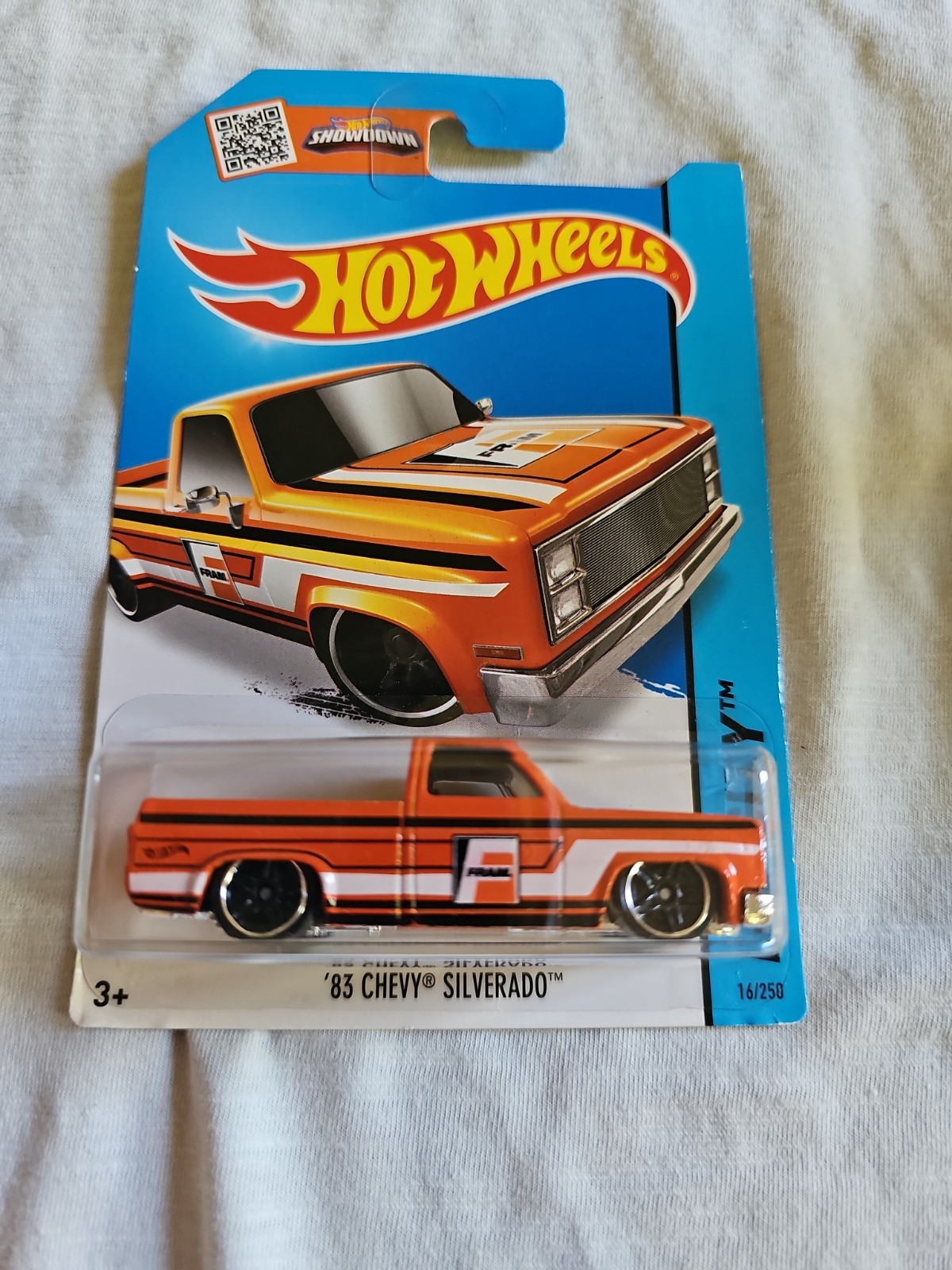 2015 Hot Wheels ’83 CHEVY SILVERADO Orange 16/250 GREAT CARD Performance FRAM