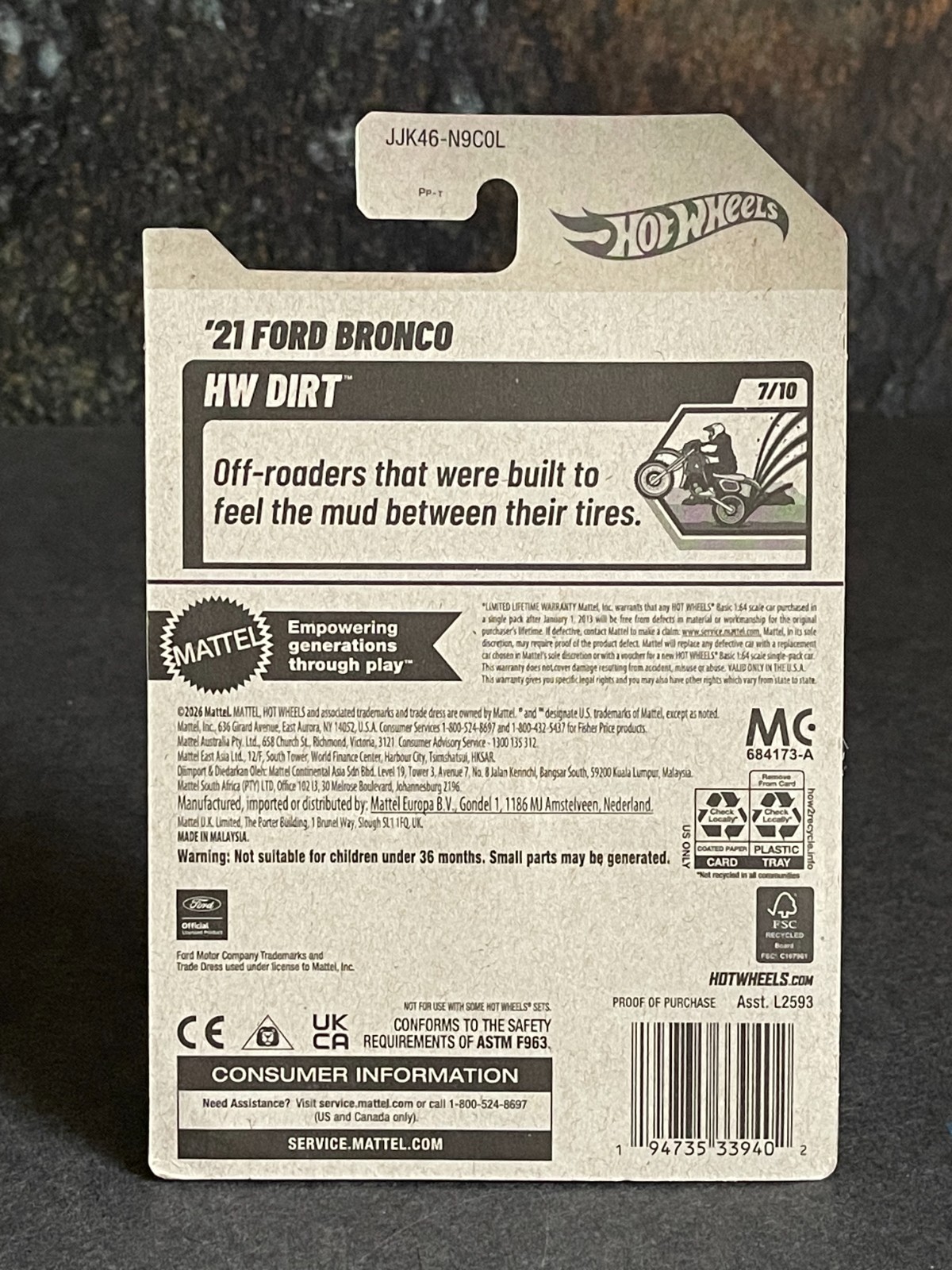 2026 Hot Wheels ~ 2021 Ford Bronco ~ #213 HW Dirt L Case White