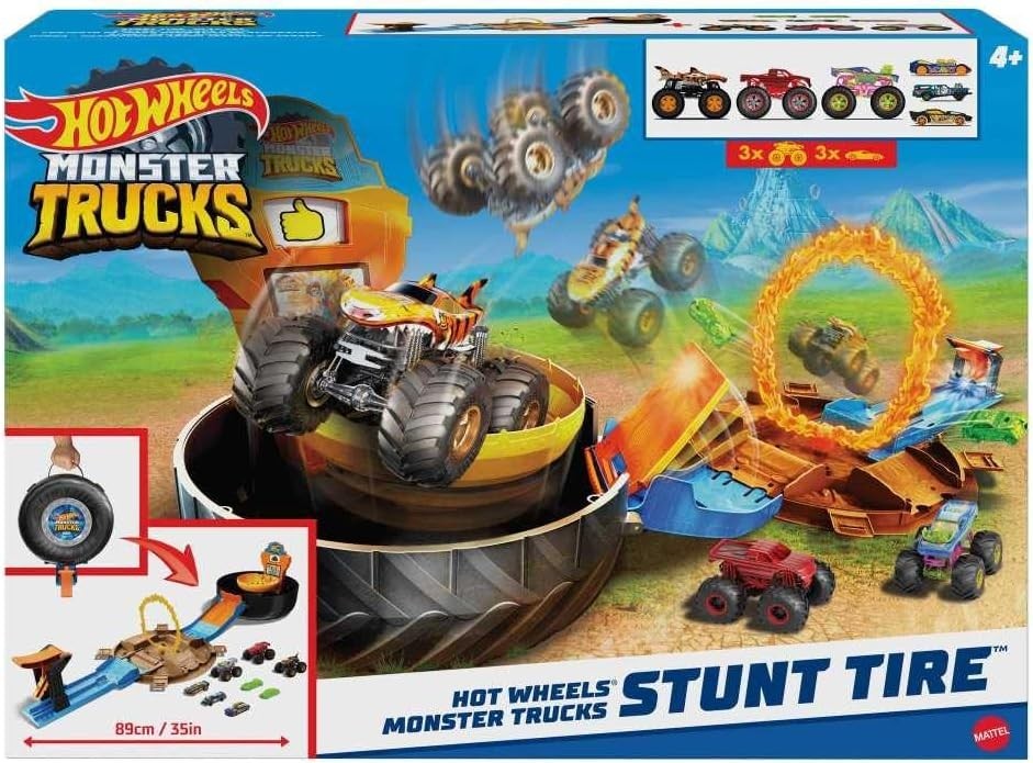 Hot Wheels Monster Trucks Stunt Tire Playset, Includes 3 Hot Wheels Monster T…