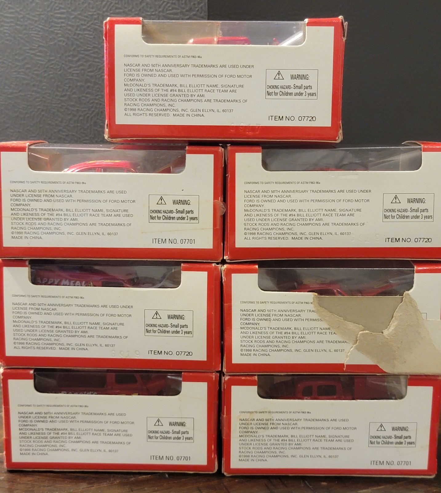 Racing Champions McDonald’s 1998 Red Diecast Car 3.25″ Bill Elliott #94 Set of 7