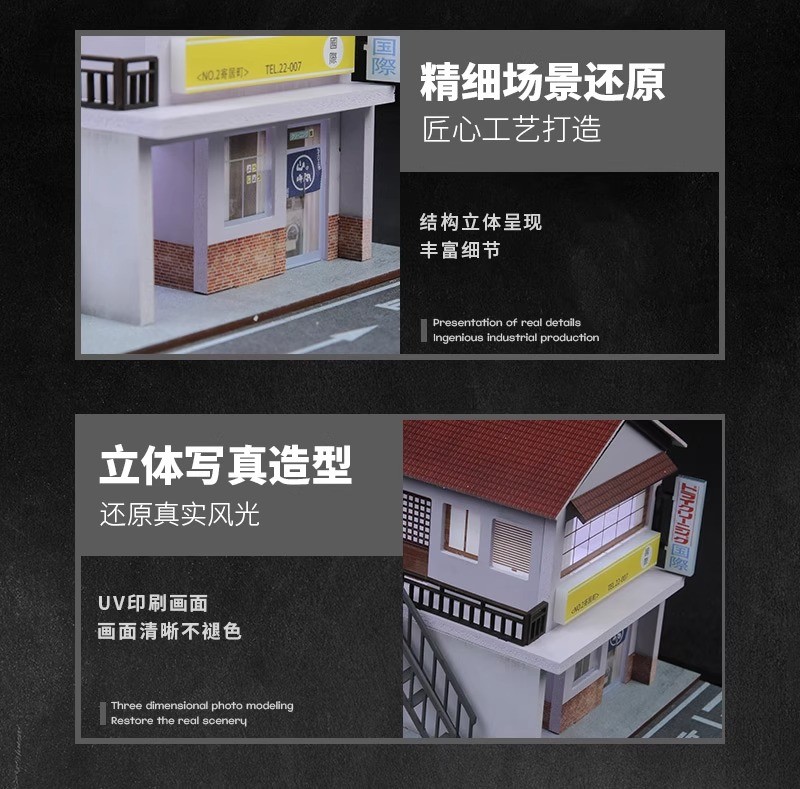 US Diorama 1/64 Diecast Car Garage Model LED Light Street Building Display Scene