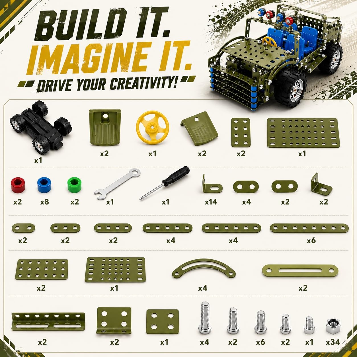 283 Pcs Metal Model Car Kit, STEM Building Toys for Kids 8-12