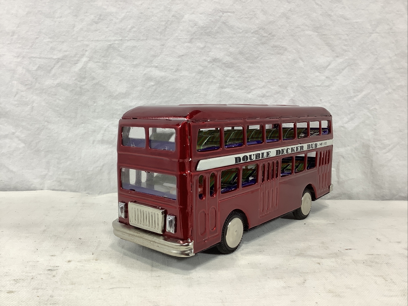Vintage Chinese Tinplate Friction Drive Double Decker Bus MF 185 – Red NOS