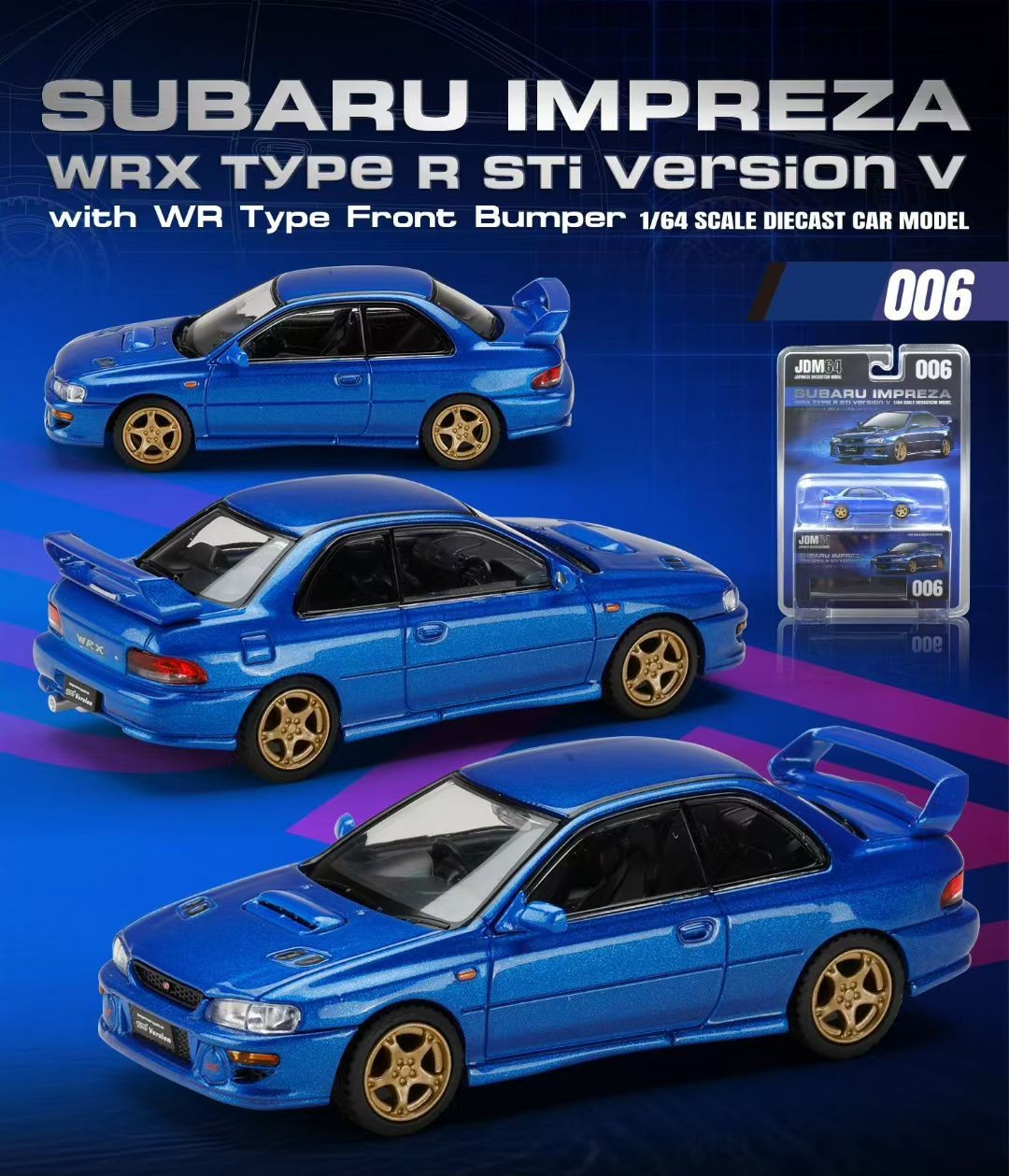 Hobby Japan 1/64 Subaru Impreza WRX Type R STi Blue Diecast Car Model