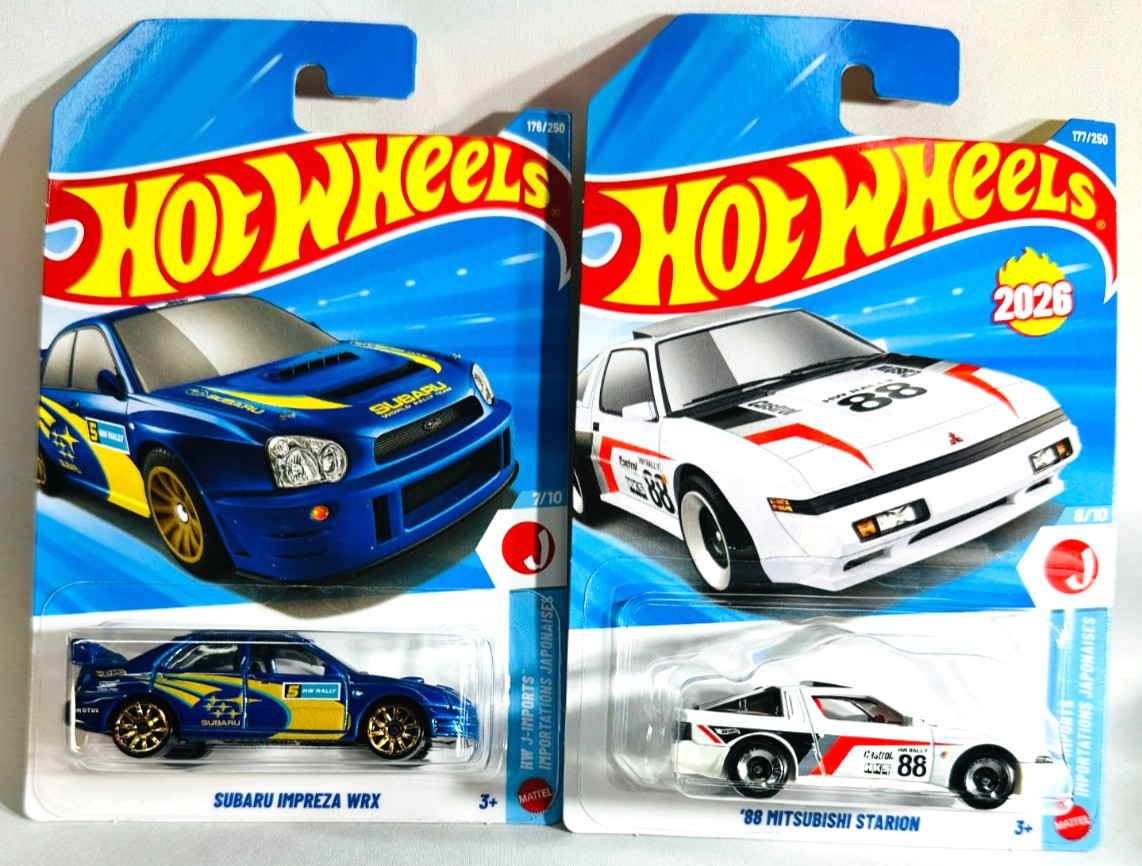 Lot of 2 – Hot Wheels 2026 – Subaru Impreza & ’88 Starion – Int’L Cards