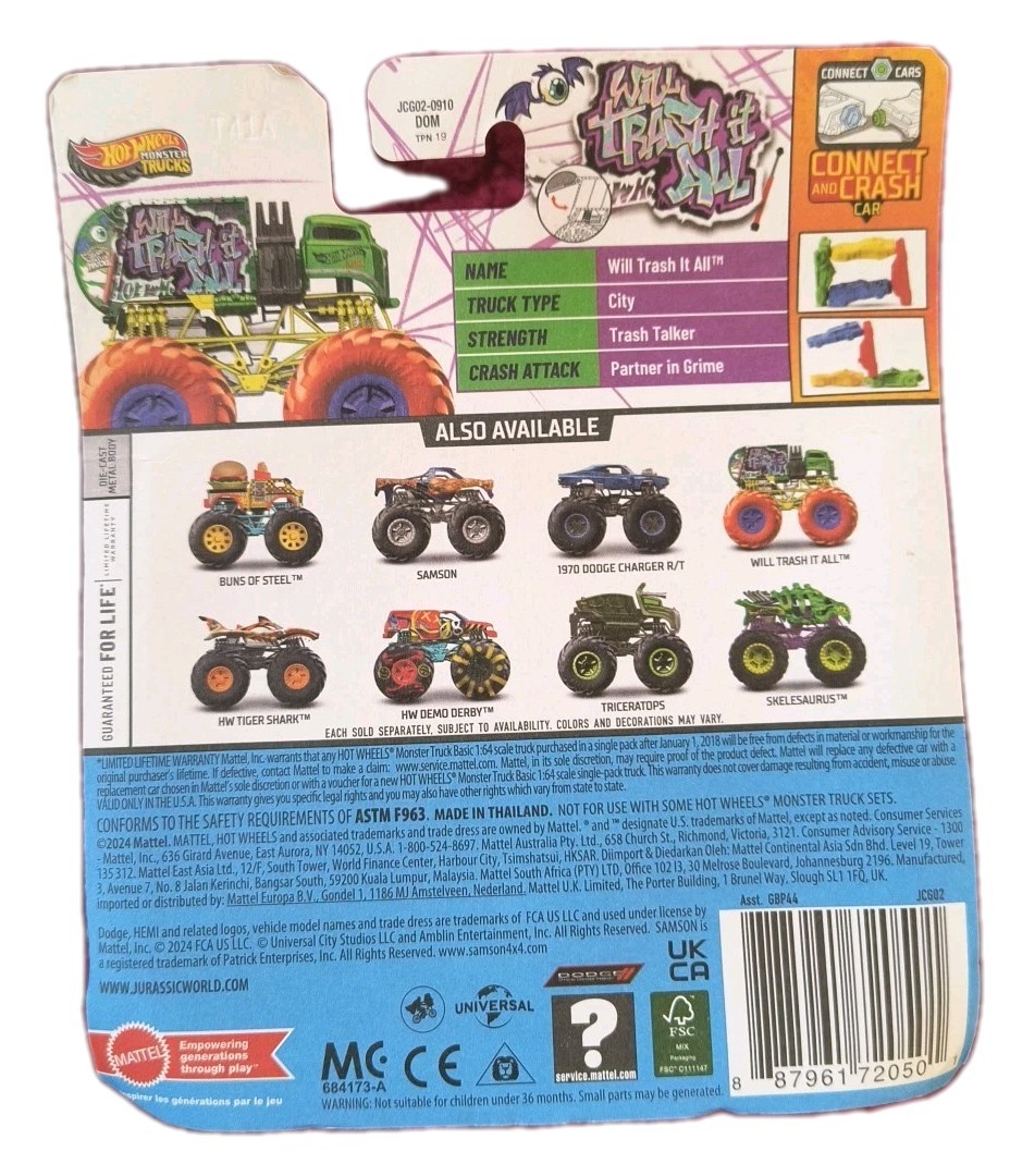 2024 Hot Wheels Monster Trucks Live Will Trash It All W Crushed Car New Mattel