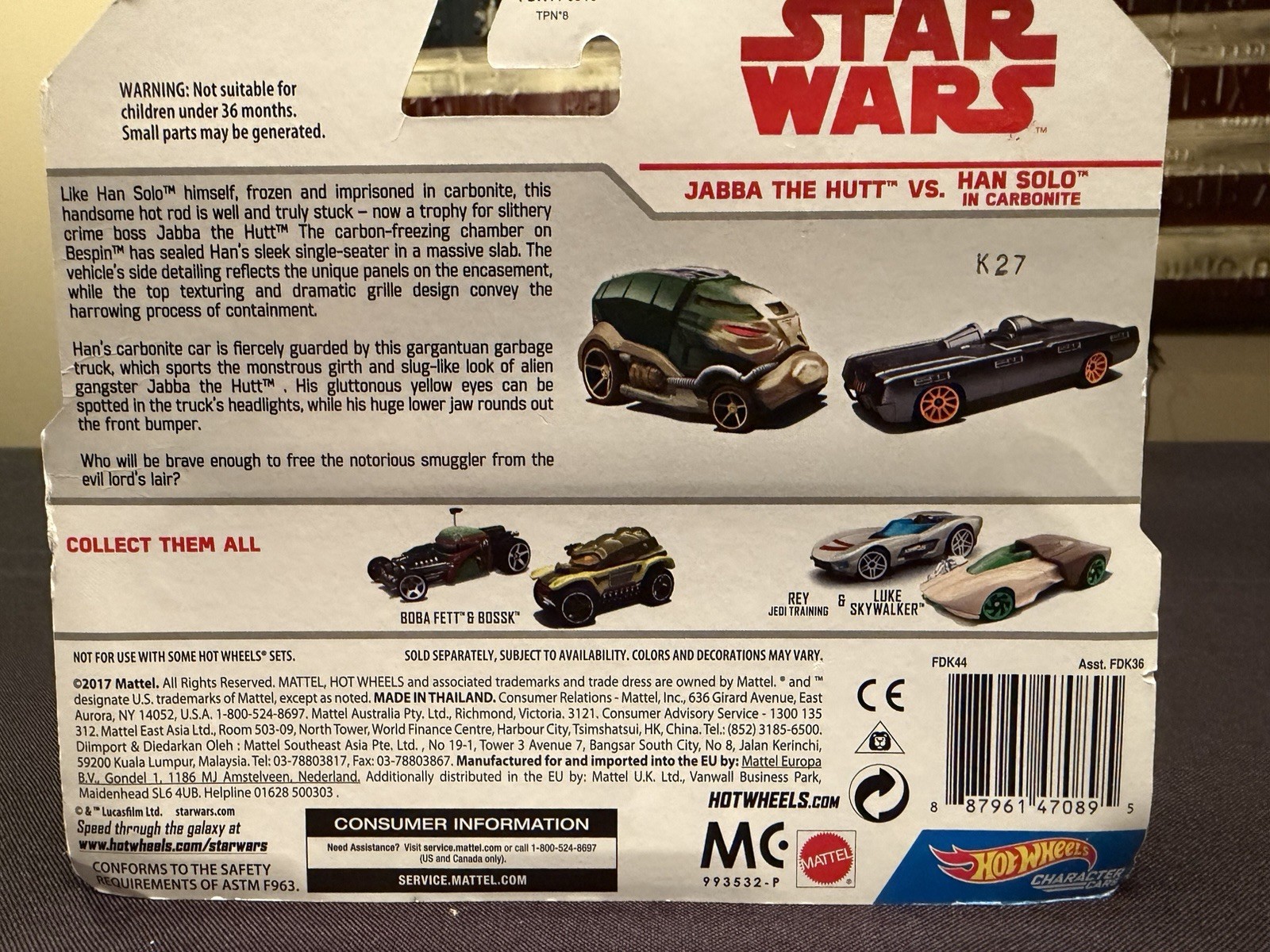 Hot Wheels Star Wars Jabba the Hutt vs Han Solo in Carbonite Character Cars 2pk
