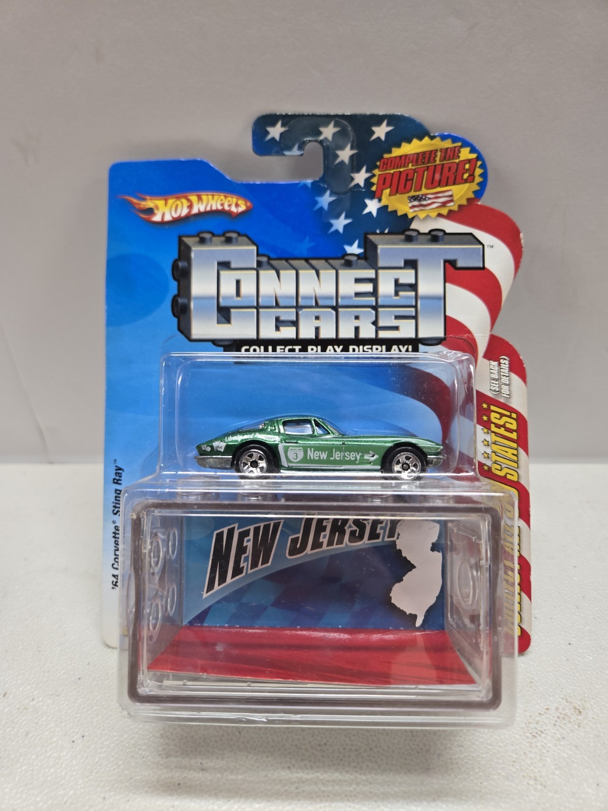 DAMAGED-2008 HOT WHEELS CONNECT CARS NEW JERSEY ’64 CORVETTE Green #3 OF 50