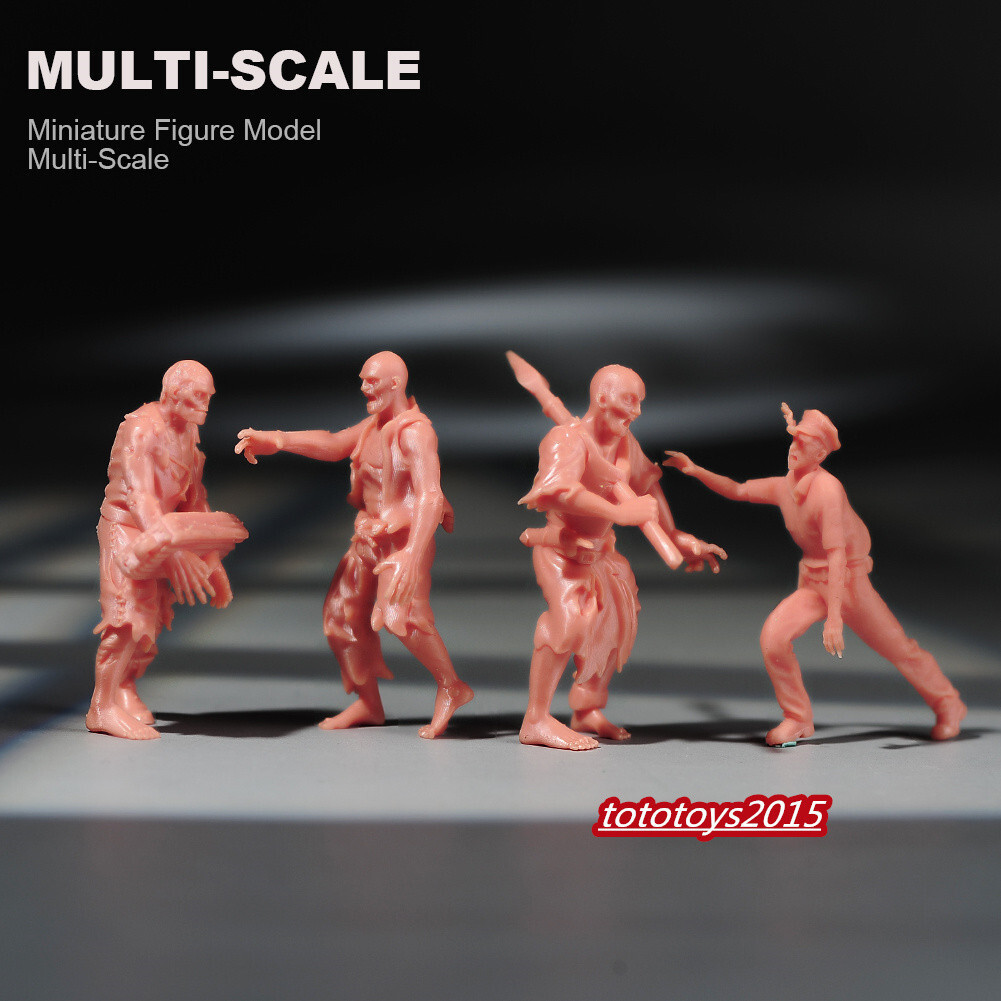 4pcs Unpainted 1/87 Zombie Scene Prop Miniatures Doll Figure Diorama For Car Toy