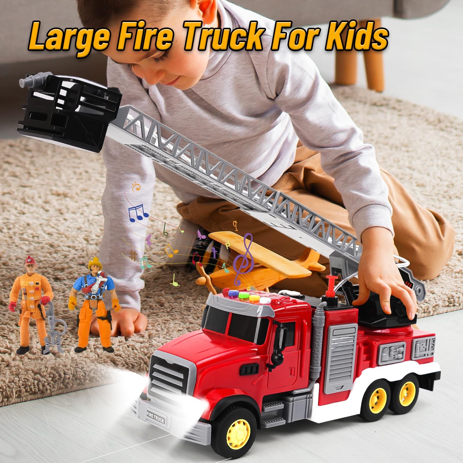 Fire Truck Toy with Sound & Light – 2pcs Firefighter & Water Sprinkler with W…