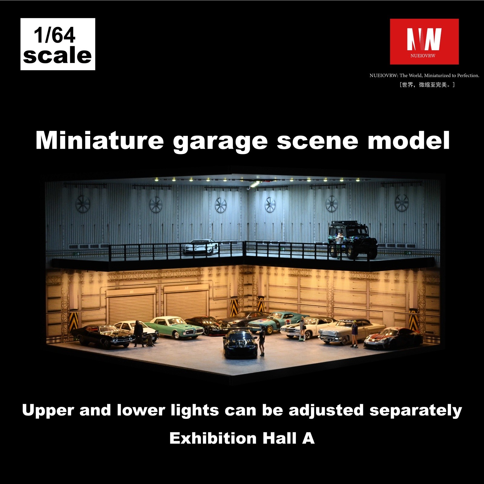 1/64 Diorama Car Garage Model LED Lighting Car Showroom Scene Display Model Gift