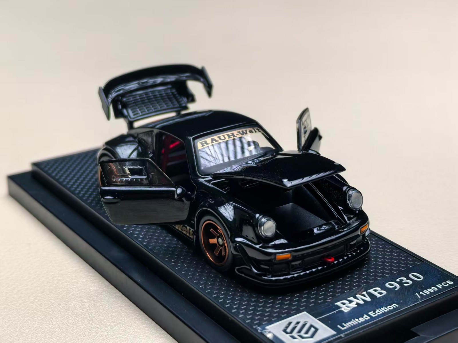 FG 1:64 Porsche 930 RWB Widebody Modification Black Fully Open Alloy Diecast Mod