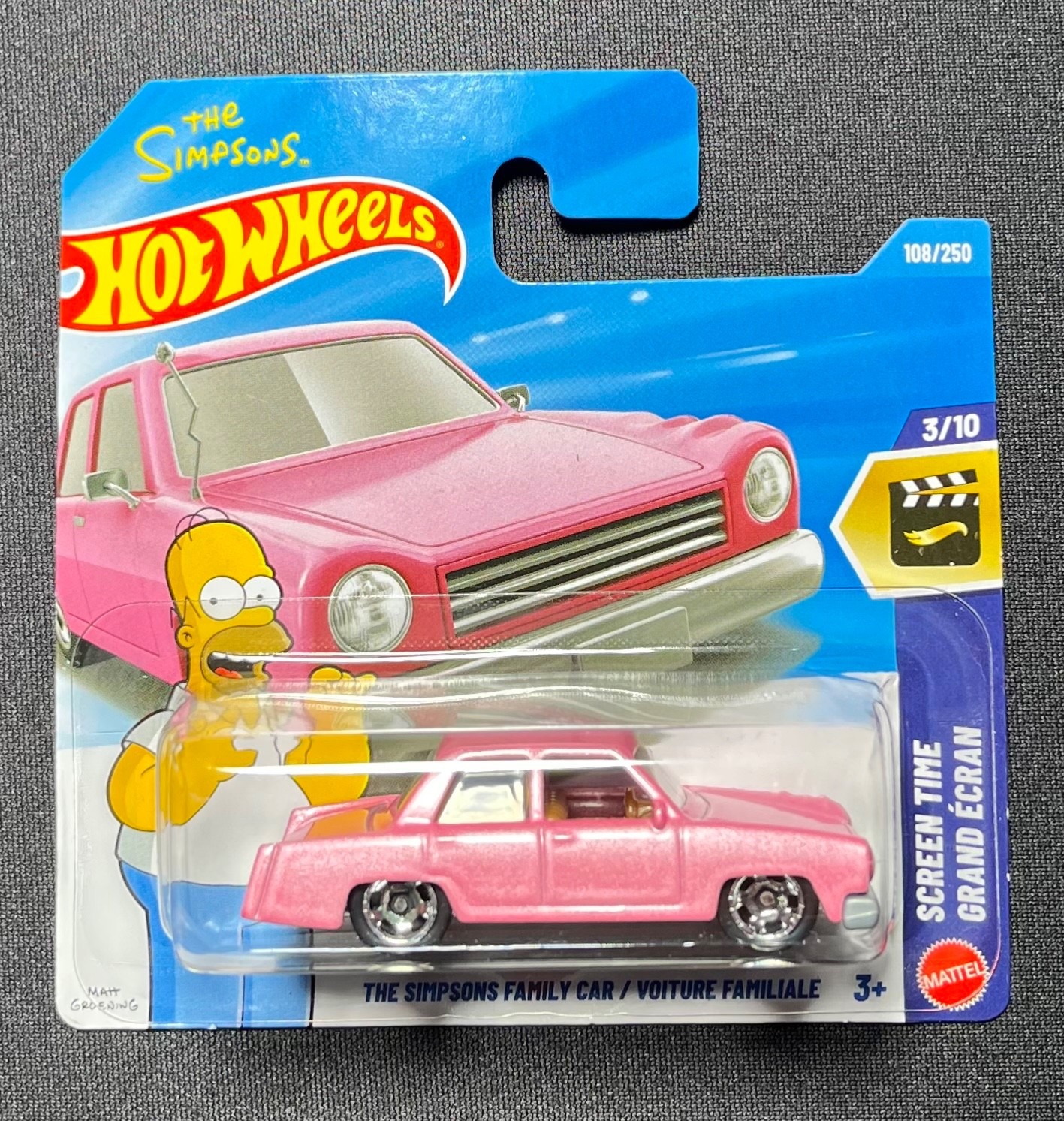 THE SIMPSONS FAMILY CAR HOT WHEELS SCREEN TIME SHORT CARD INTERNATIONAL