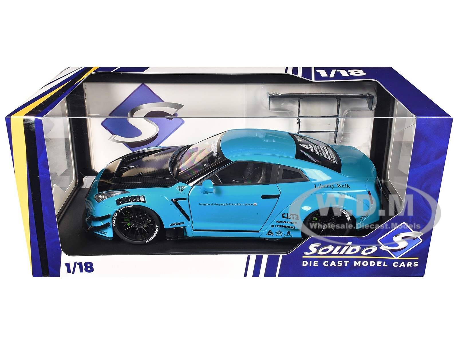 2023 NISSAN GT-R (R35) LIBERTY WALK 2.0 RHD BABY BLUE 1/18 BY SOLIDO S1805817