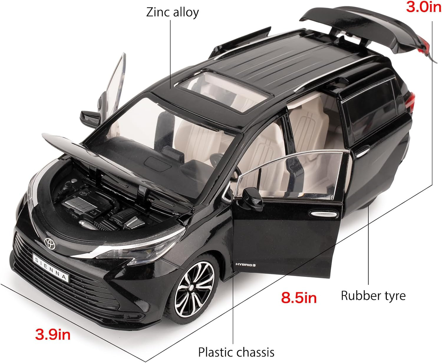 1:24 Compatible for Sienna MPV Car Model, Pull Back Diecast Toy Car with Sounds＆