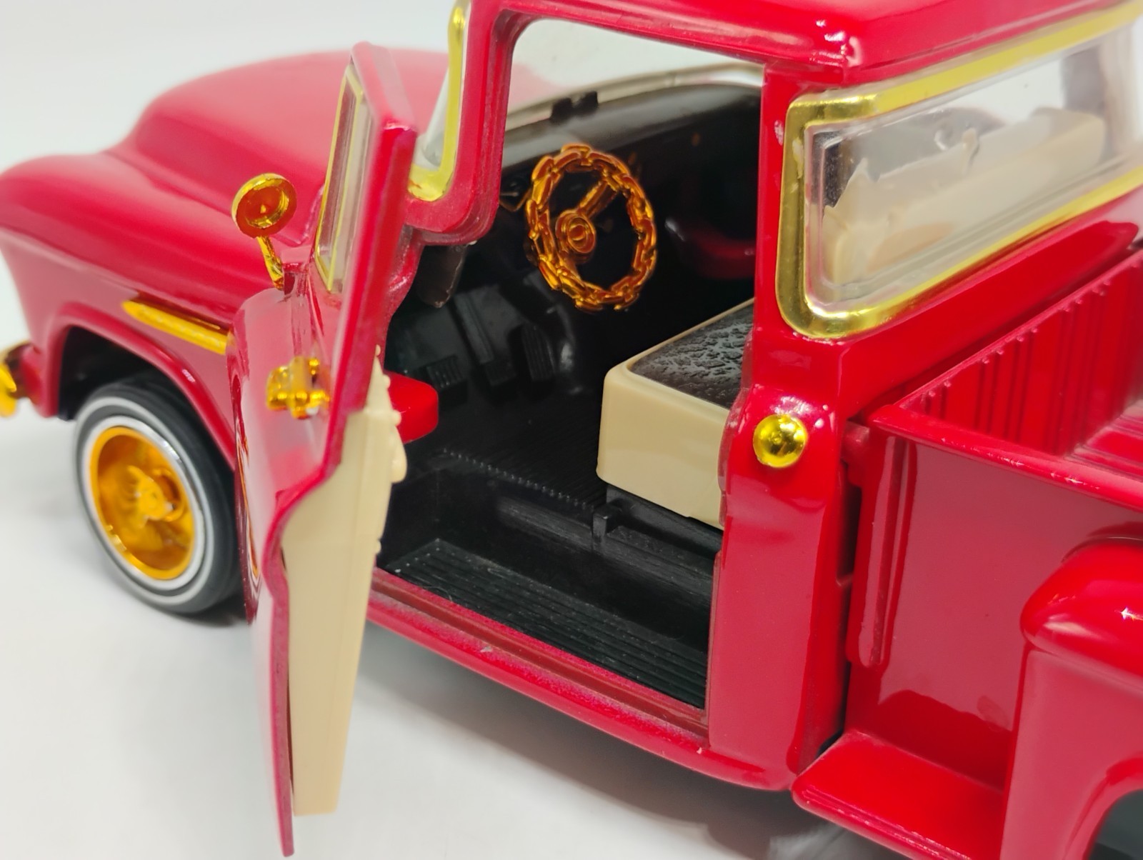 RARE Sunnyside 1:24 Scale Red 1955 Chevy Pickup Lowrider w/ Gold Dayton’s & Trim