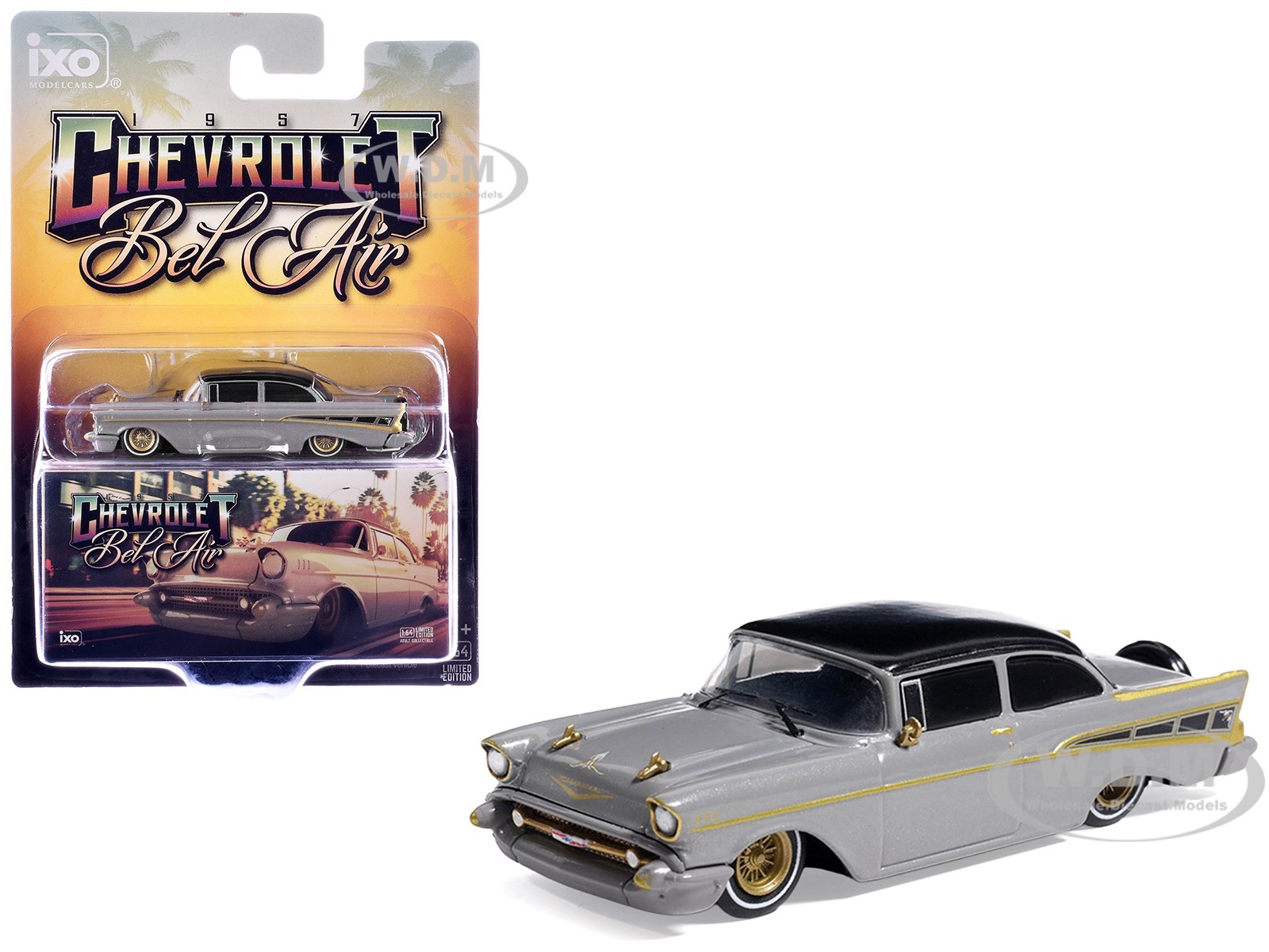 1957 CHEVROLET BEL AIR LOWRIDER GRAY 1/64 DIECAST MODEL CAR BY IXO IA64014