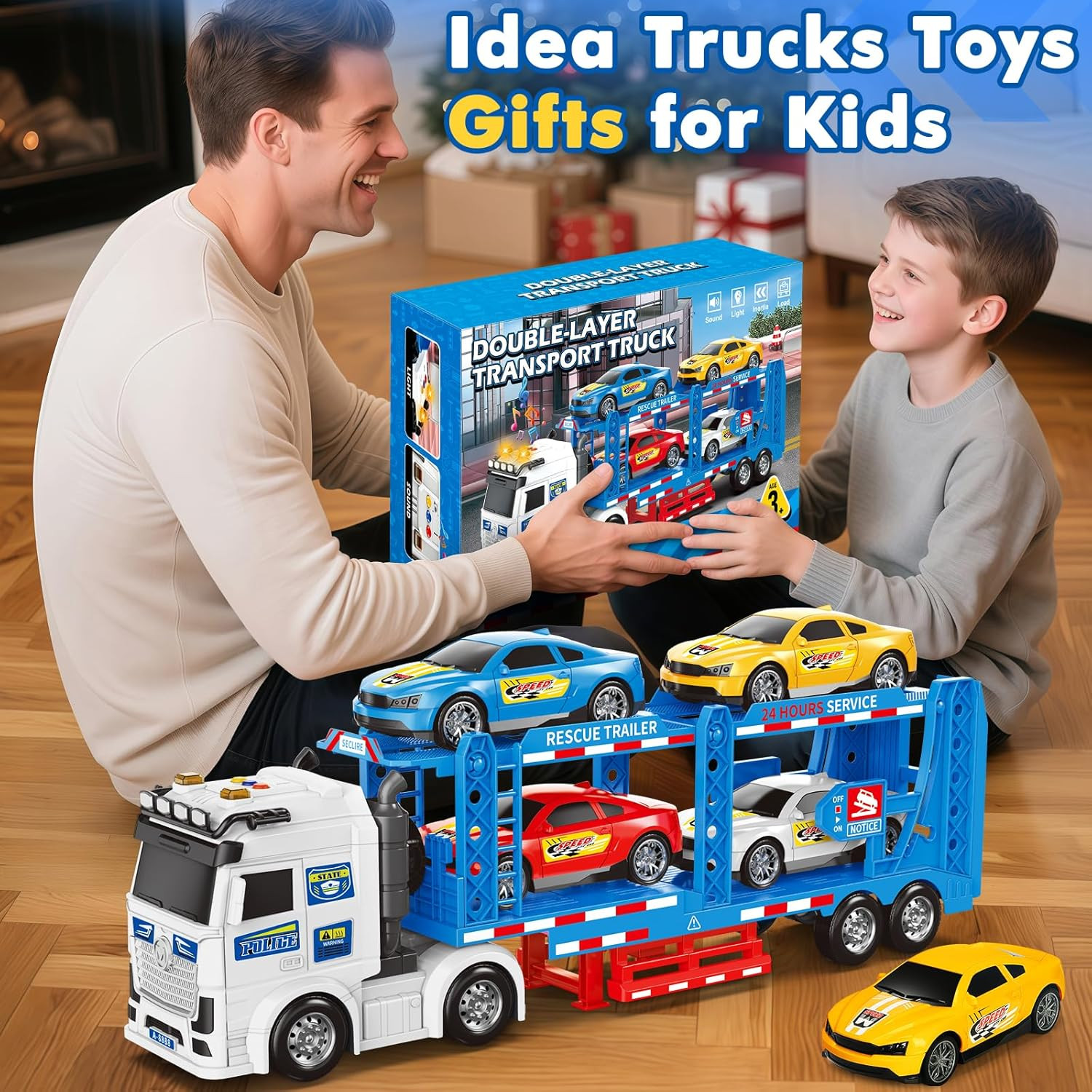Semi Truck Toys Car for 3, 4, 5, 6, 8 Years Old Boys Girls, Adjustable Double De