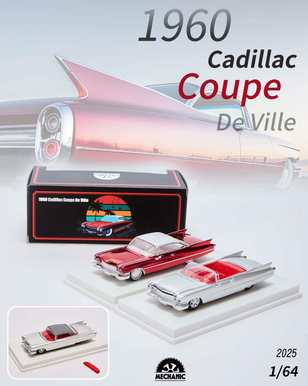 Mechanic 1/64 1960 Cadillac Coupe De Ville Diecast Model Car Free delivery