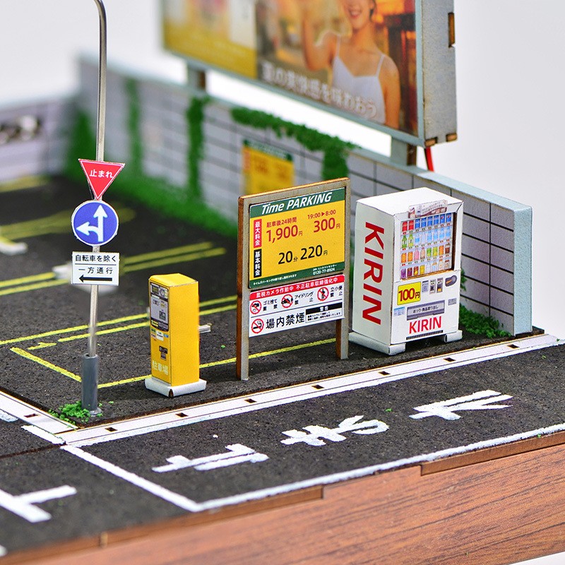 DIY Handmade 1/64 Diorama Car Garage Model LED Japanese Street Buildings Display