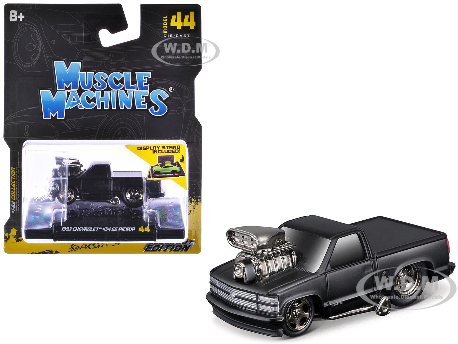 1993 CHEVROLET 454 SS PICKUP MATT BLACK 1/64 DIECAST BY MUSCLE MACHINES 15584
