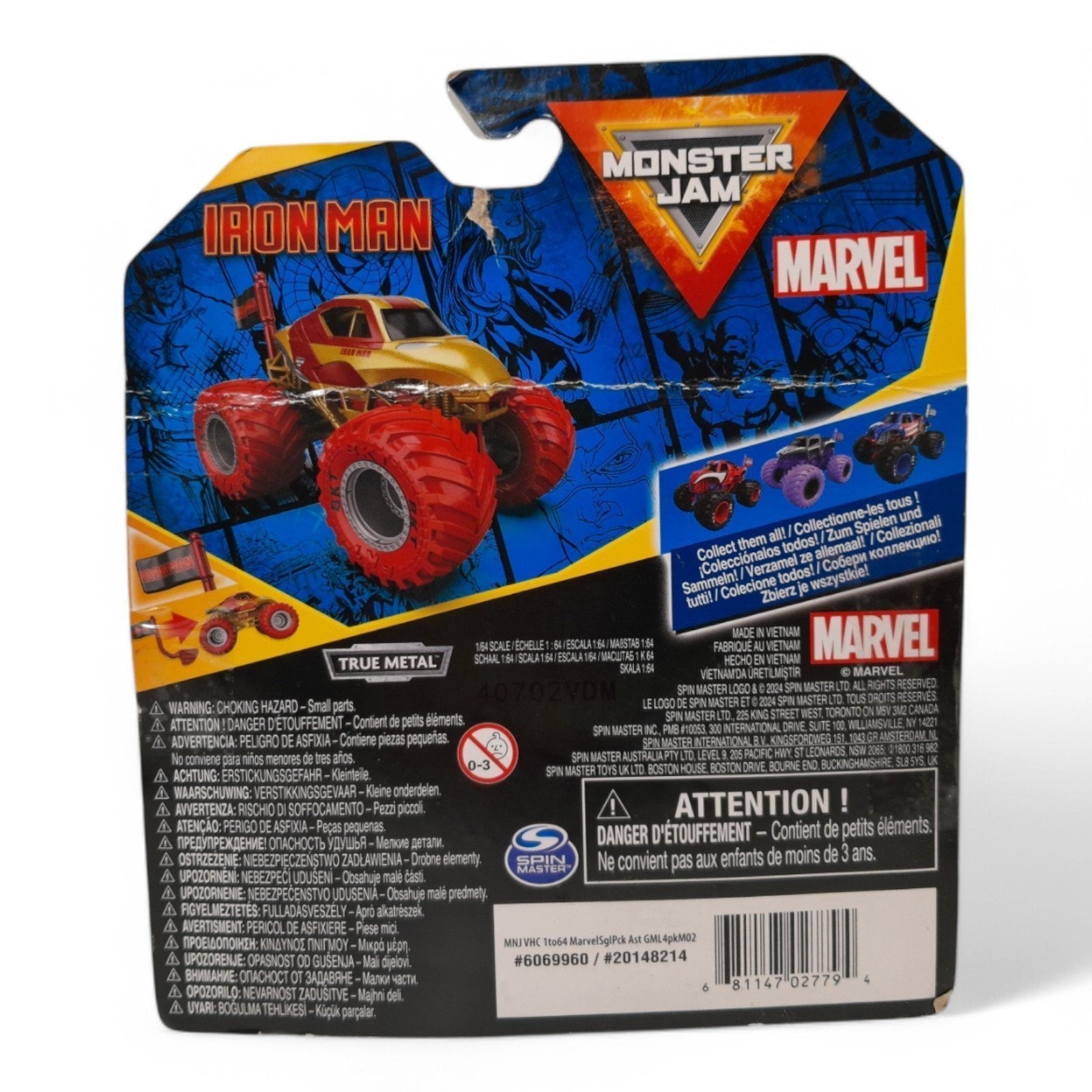Monster Jam Marvel Iron Man Truck – 1:64 Scale Die-Cast Vehicle [DAMAGED BOX]