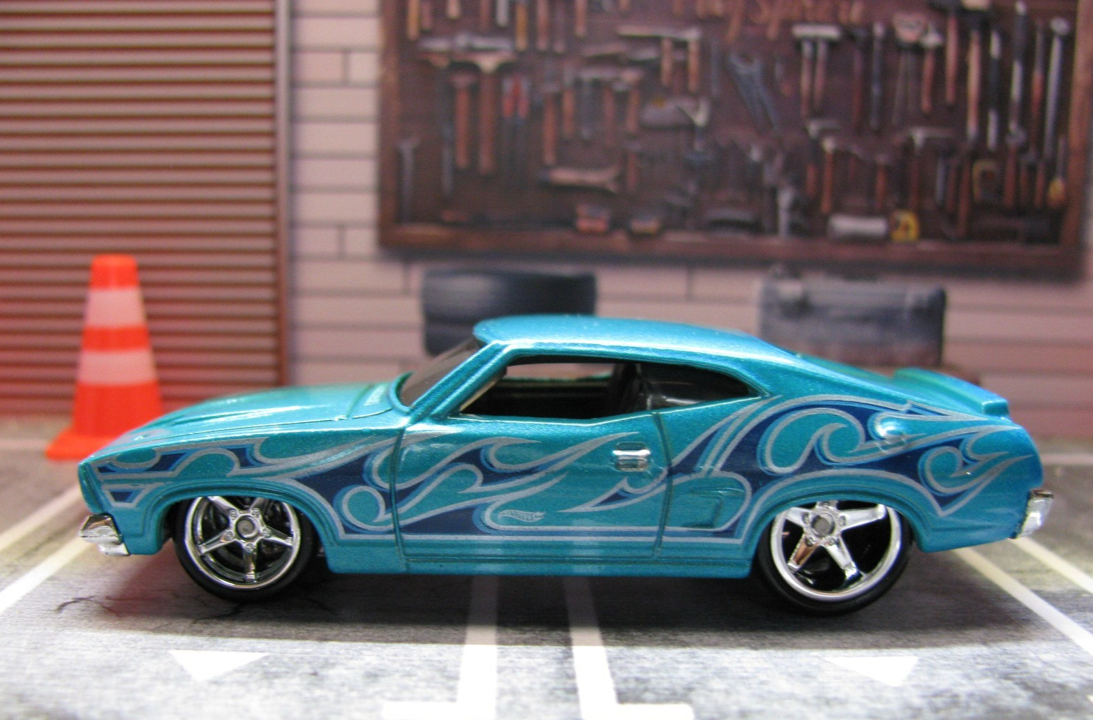 2011 Hot Wheels Blue Flames ’73 Ford Falcon XB Loose, w/Real Riders Wheel Swap
