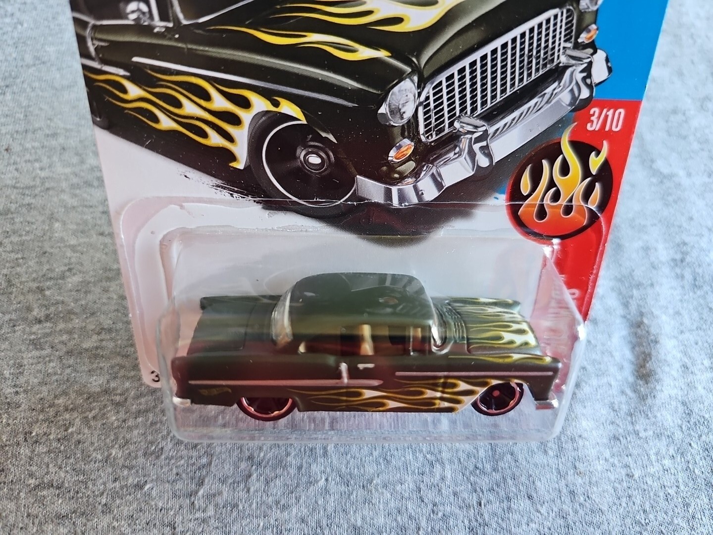 2017 Hot Wheels 55 CHEVY Dark Green ?/365 LITTLE BEND Flames KMART COLOR