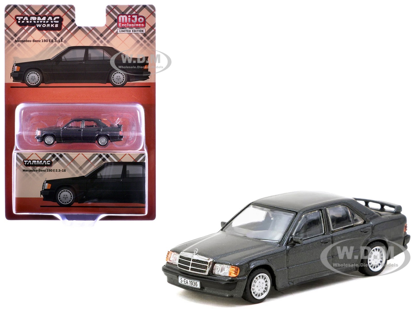 MERCEDES-BENZ 190 E 2.3-16 BLUE-BLACK 1/64 DIECAST BY TARMAC WORKS T64G-047-BK