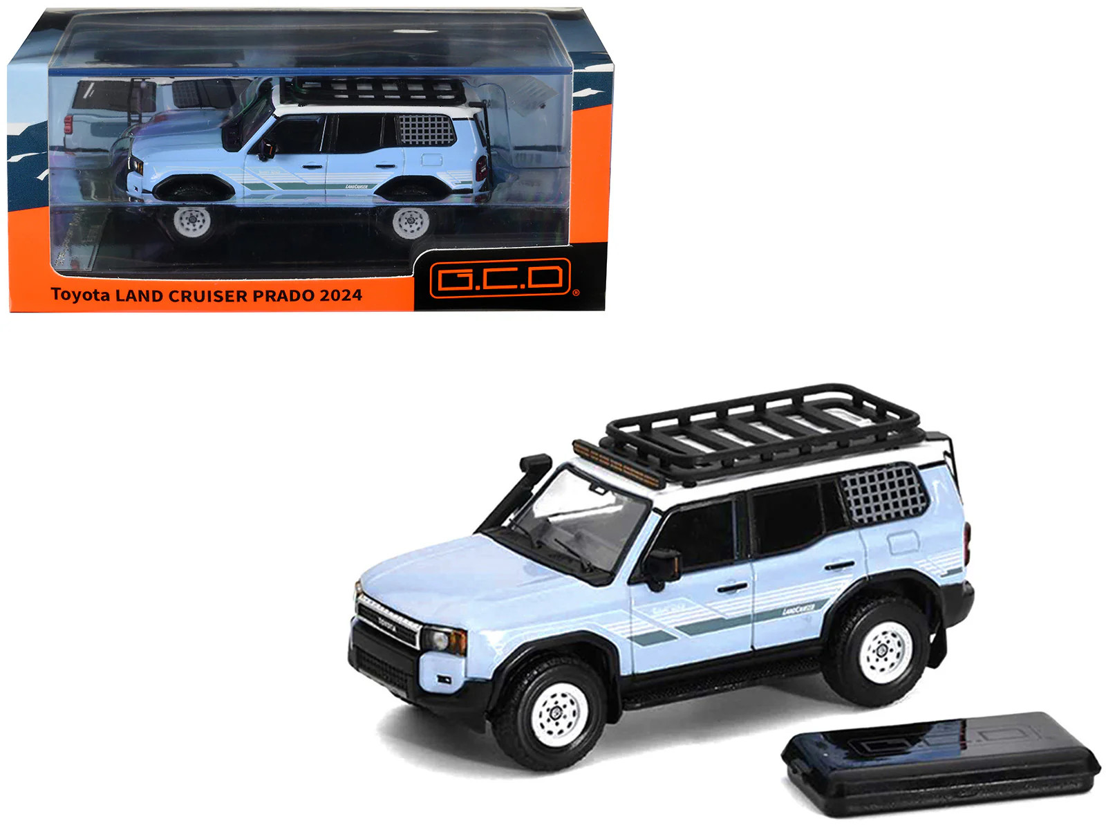 2024 Toyota Land Cruiser Prado Light Blue with White Top and Stripes with Roof R