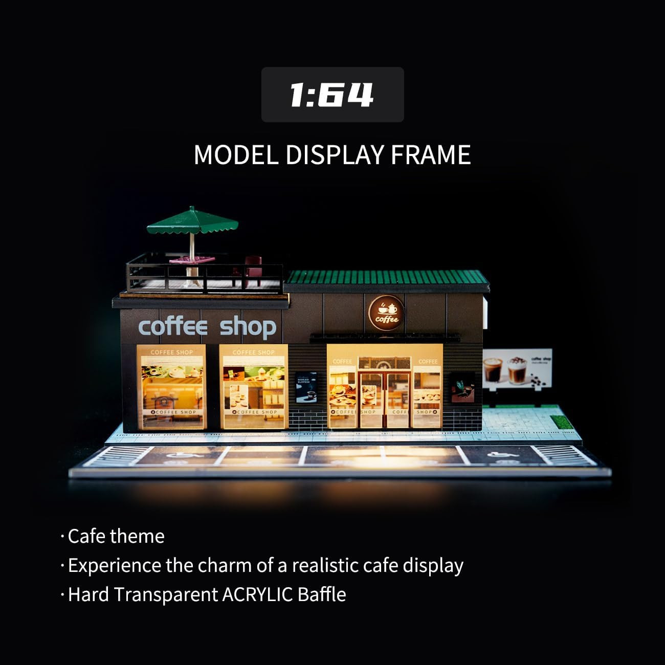 1/64 Diorama Garage, Model Car Garage and Display Case, Coffee House Diorama Dis