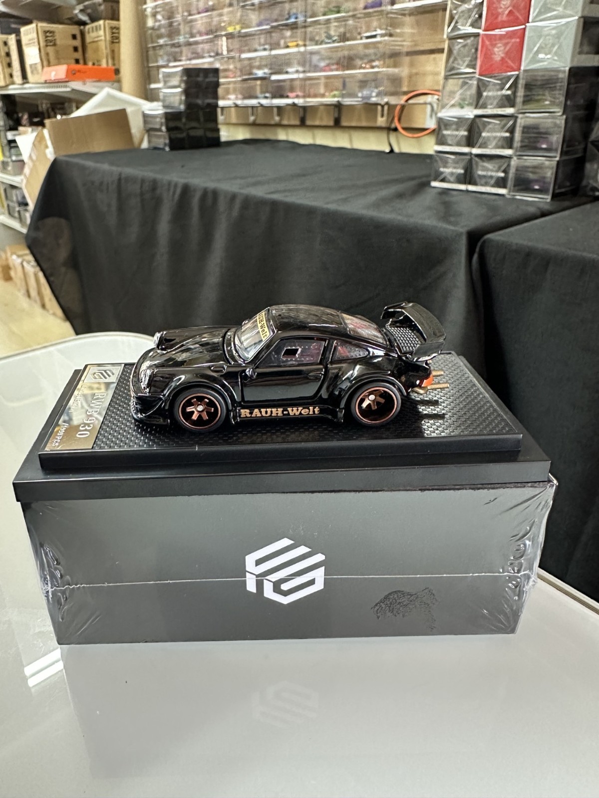 PORSCHE RWB 930 BLACK FULLY OPENING 1/64 DIECAST CAR BY FG MODEL AMAZING QUALITY