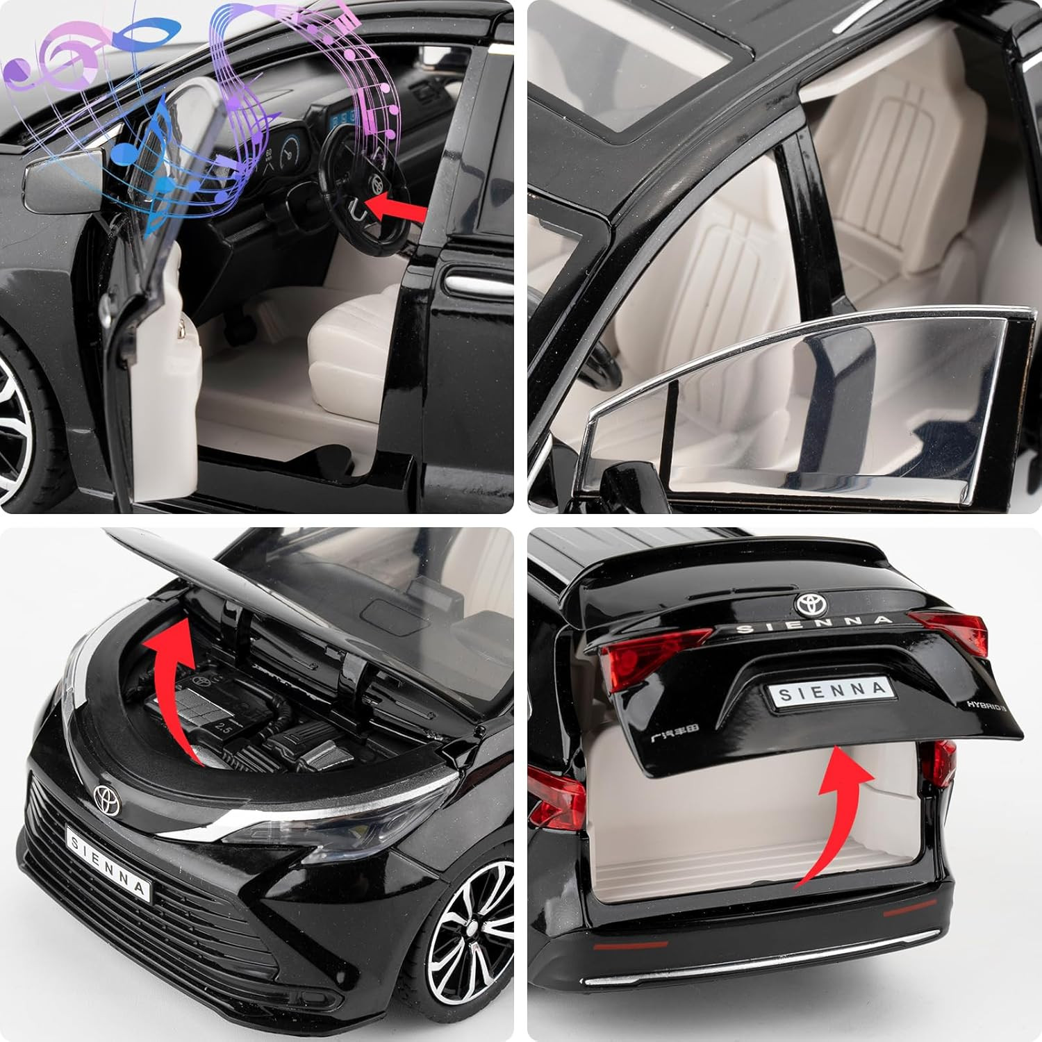 1:24 Compatible for Sienna MPV Car Model, Pull Back Diecast Toy Car with Sounds＆