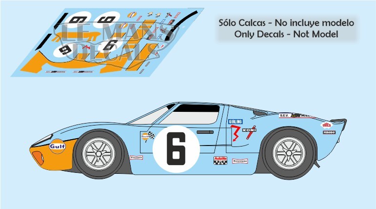 Decals Ford GT40 Le Mans 1969 6 7 8 9 68 1:32 1:24 1:43 1:18 64 87 MkII decals