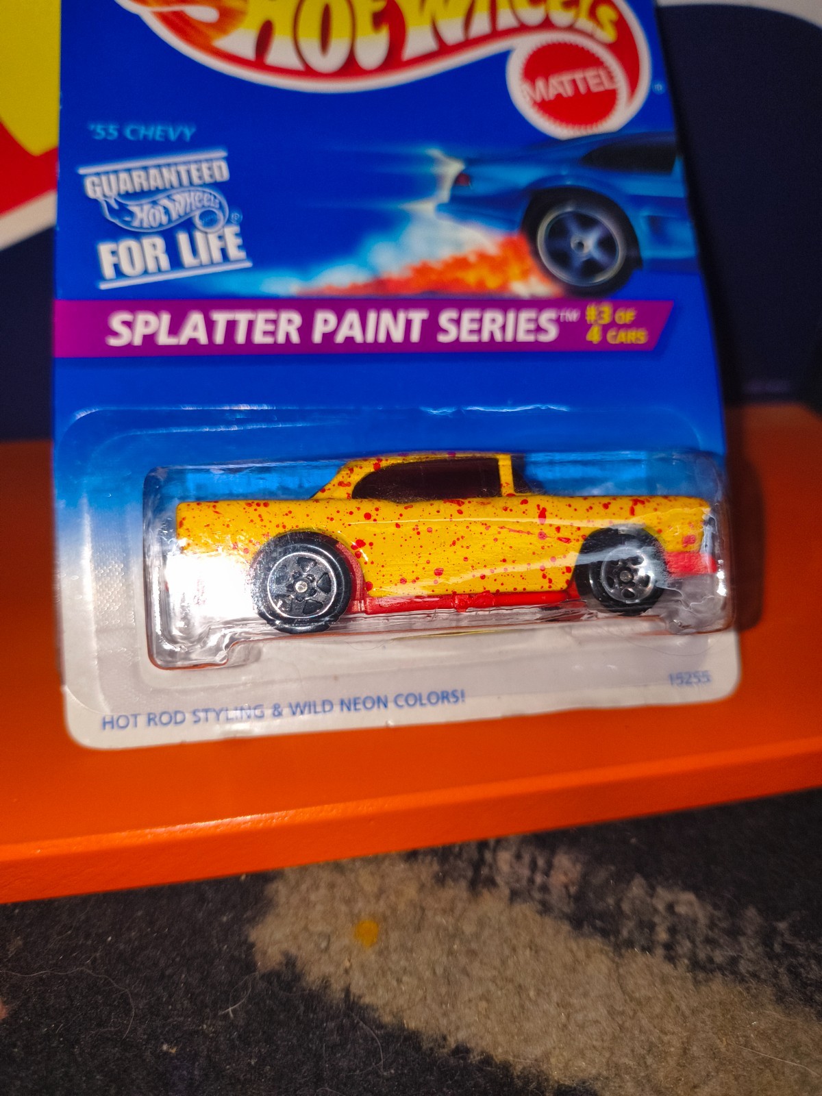 Hot Wheels 1955 Chevy Bel Air Hot Rod 1:64 Scale Yellow Red Spackle NICE