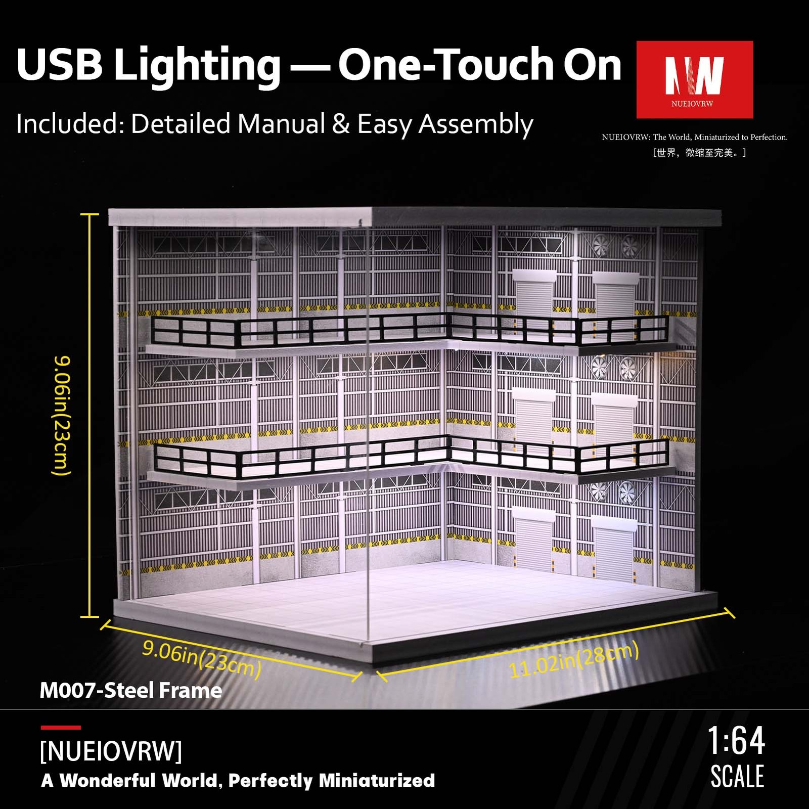 Diorama 1/64 Diecast Car Garage Model LED Lighting Car Display Building Scene US