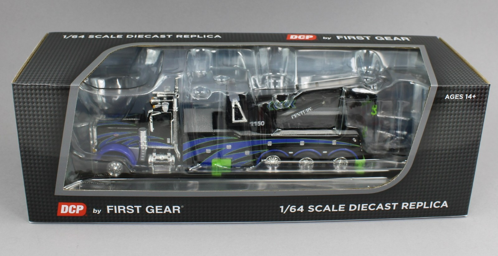 DCP 1:64 *BLACK & BLUE* Peterbilt 389 Day Cab CENTURY 1150 ROTATOR Wrecker *NIB*