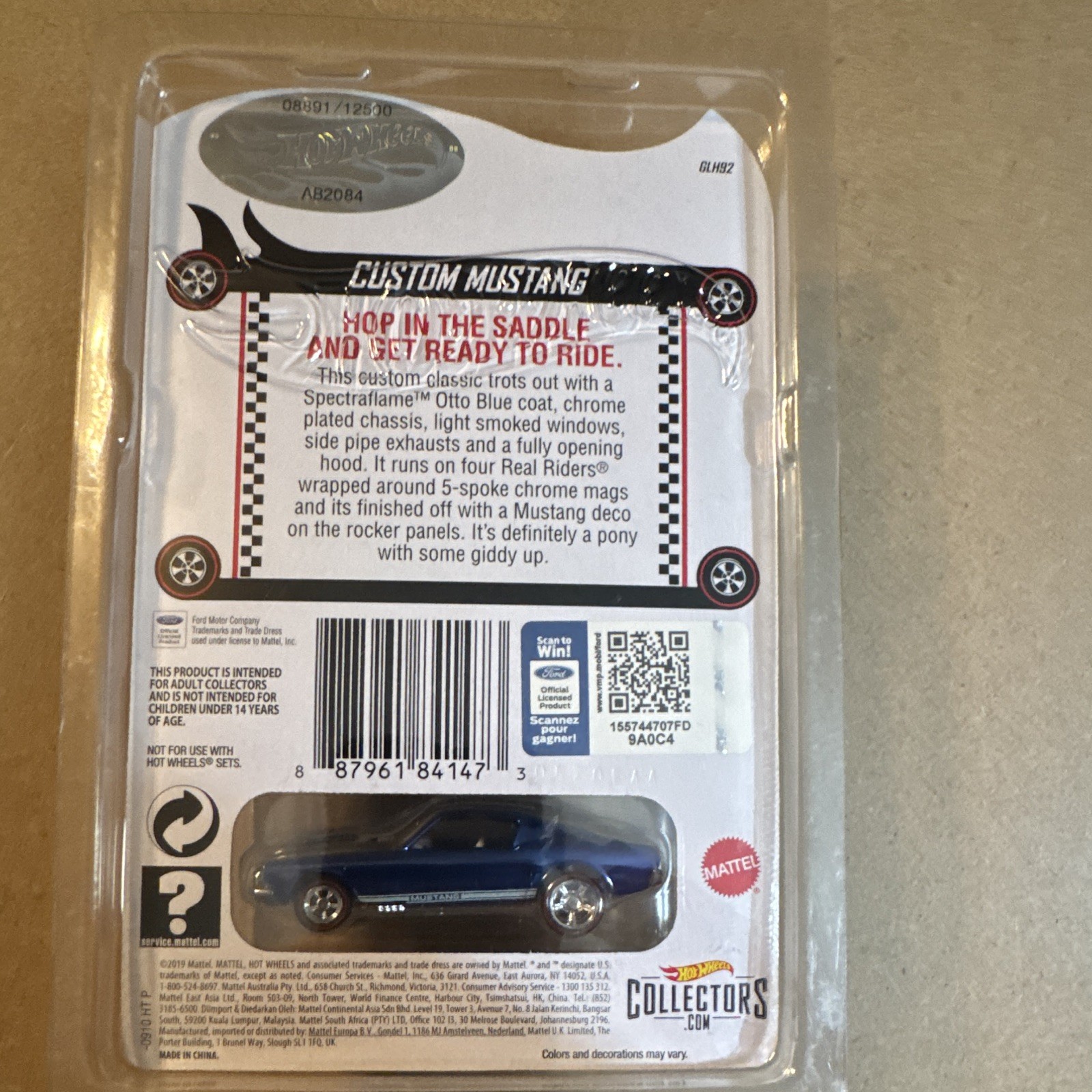 Hot Wheels Collector RLC 1967 Ford Custom Mustang Blue w/protector Red Line Club