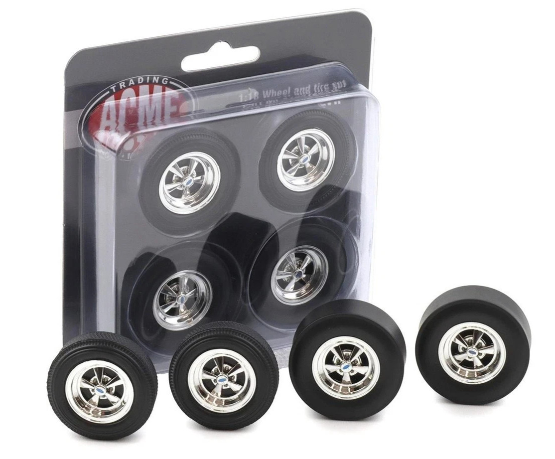 Acme GMP Parts 1/18 Cragar SS Skinnies Slicks Drag Chrome Wheels Rubber Tires