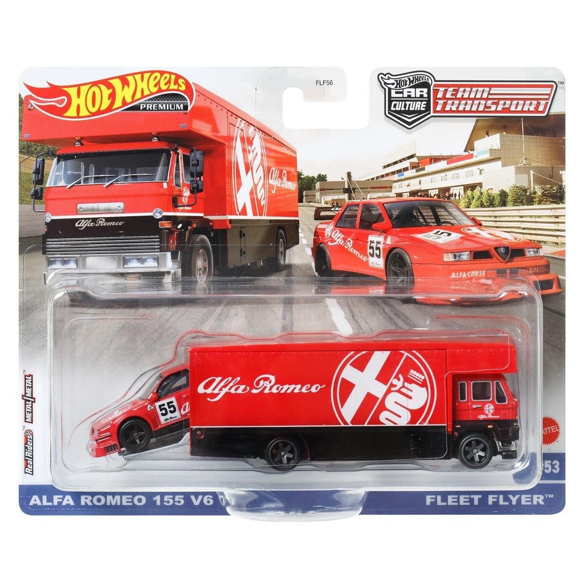 2023 Hot Wheels Team Transport #53 Alfa Romeo 155 V6 Ti & Fleet Flyer