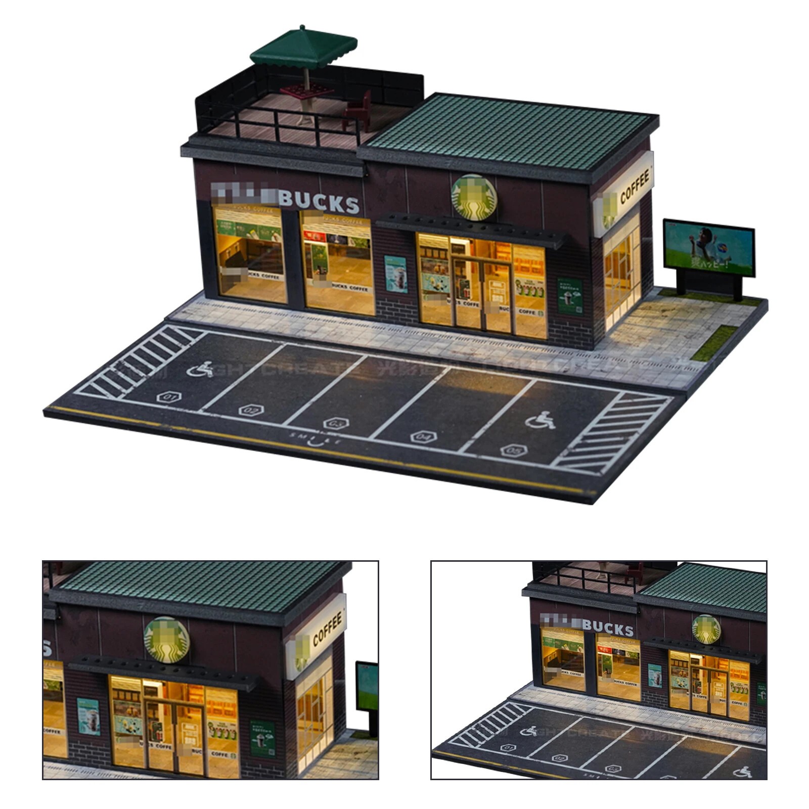 Diorama 1:64 Car Parking Lot Models LED Lighting City Repair Shop Scene Display