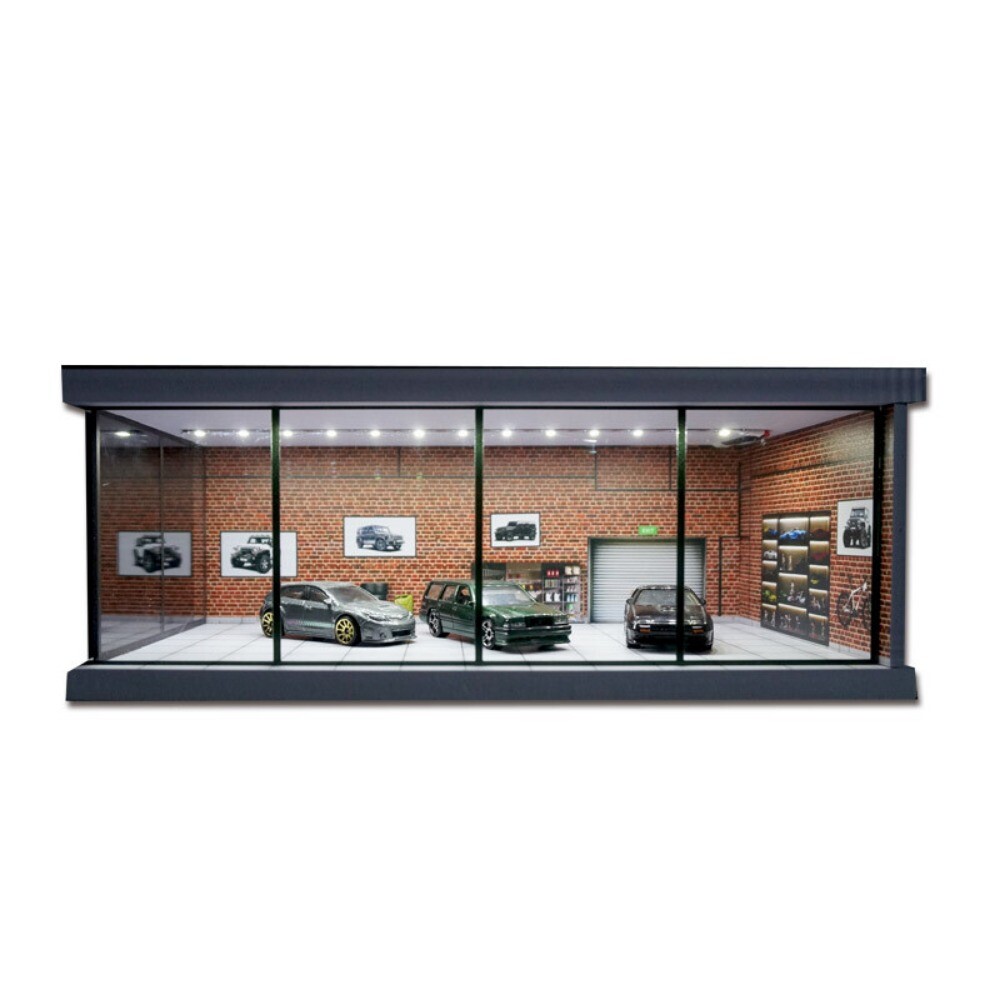 Diorama 1/64 Car Garage Model Lights City Car Showroom Scene Display Model Gifts