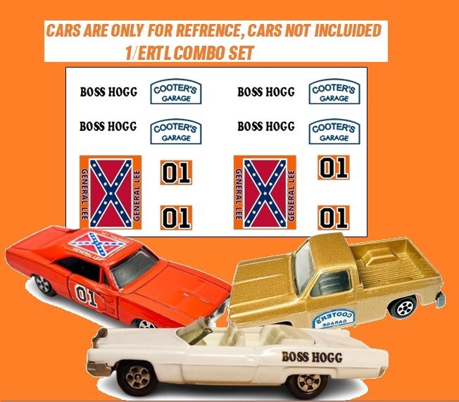 Set for ERTL General Lee Boss Hogg 1:64 scale waterslide decals Dukes Of Hazzard
